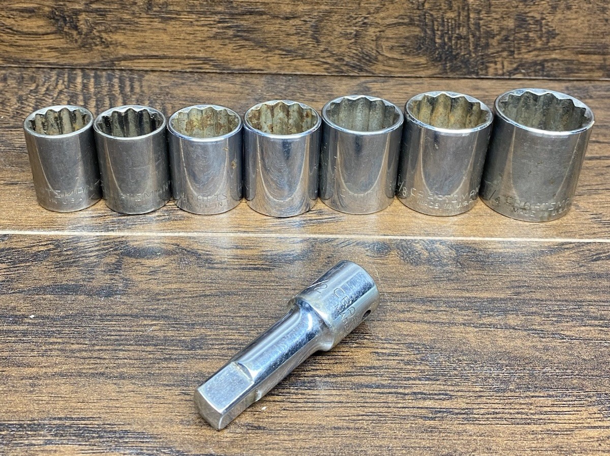 Vintage Craftsman USA 1/2” Drive 12 Pt Socket Set 47511-47517 w/ Extension