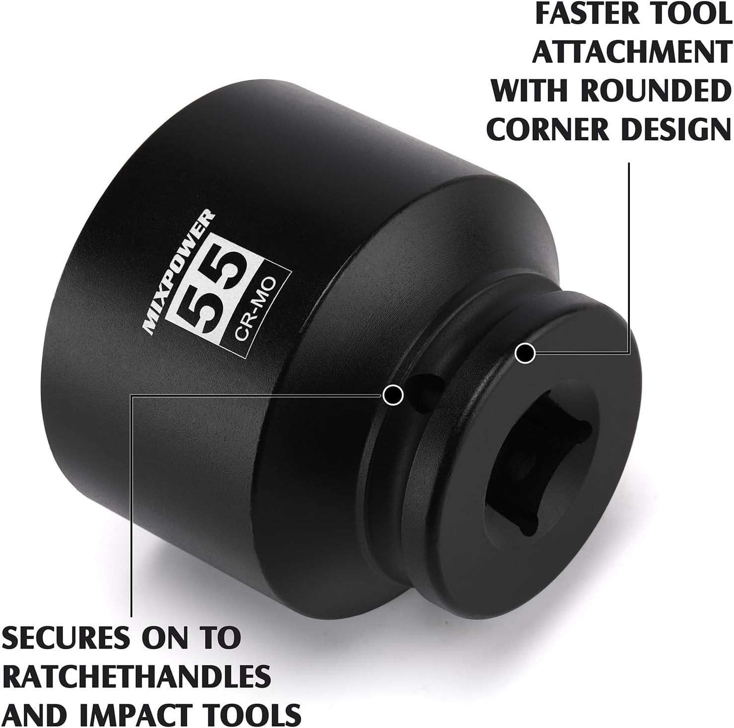 3/4 Inch Drive Shallow Impact Socket 55mm CR-MO Metric 6 Point Axle Nut Impact