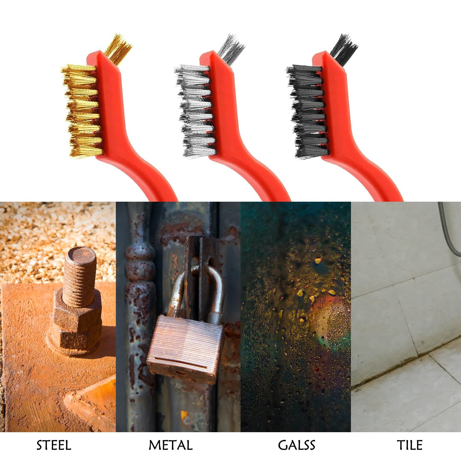 Wire Brush 9Pcs Metal Scrubber – Nylon/Brass/Stainless 9 PCS MULIT COLOR