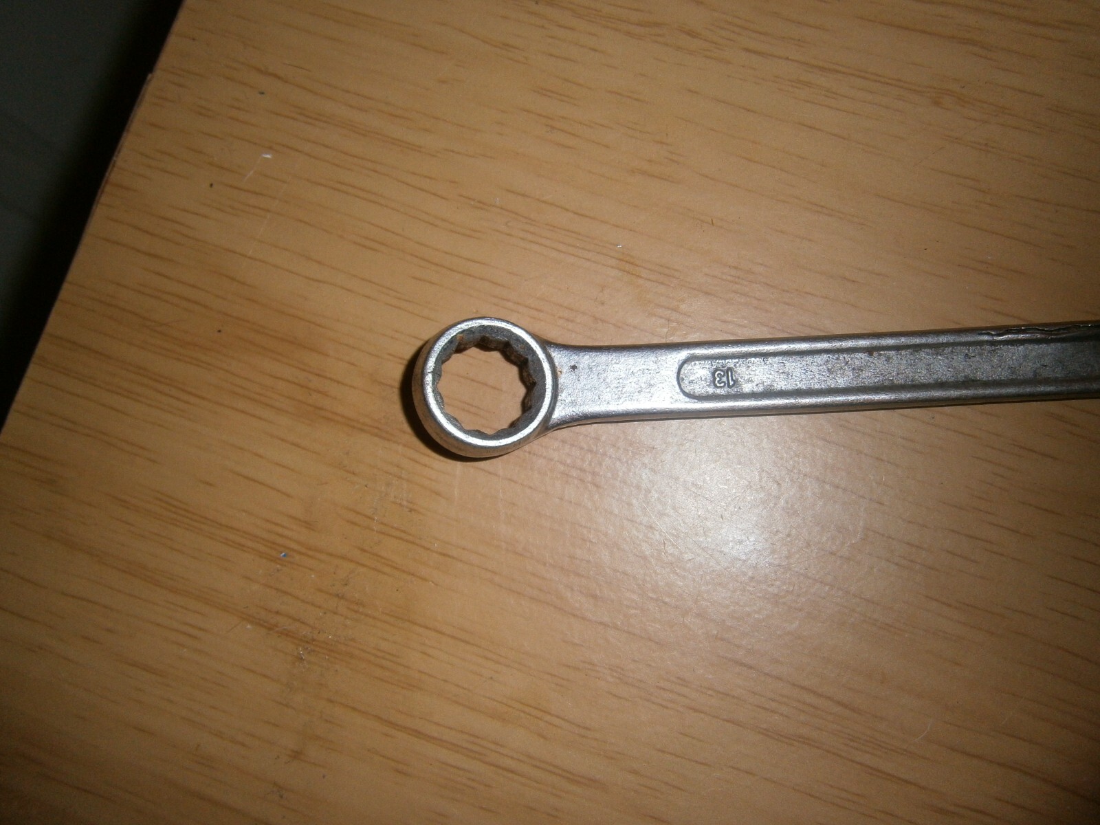 Vintage silver tone spanner. 13mm both ends (E6a)
