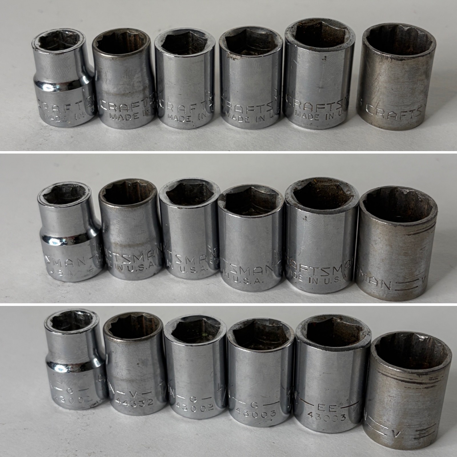 Vintage Craftsman Wrench Socket 3/8″ Drive Lot of 13 Multiple Sizes Made In USA