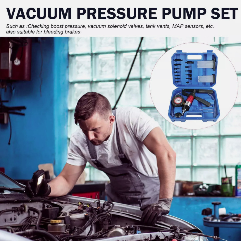23PCS Hand Held Vacuum and Pressure Pump Tester Tool with Box Brake Bleeder Kit