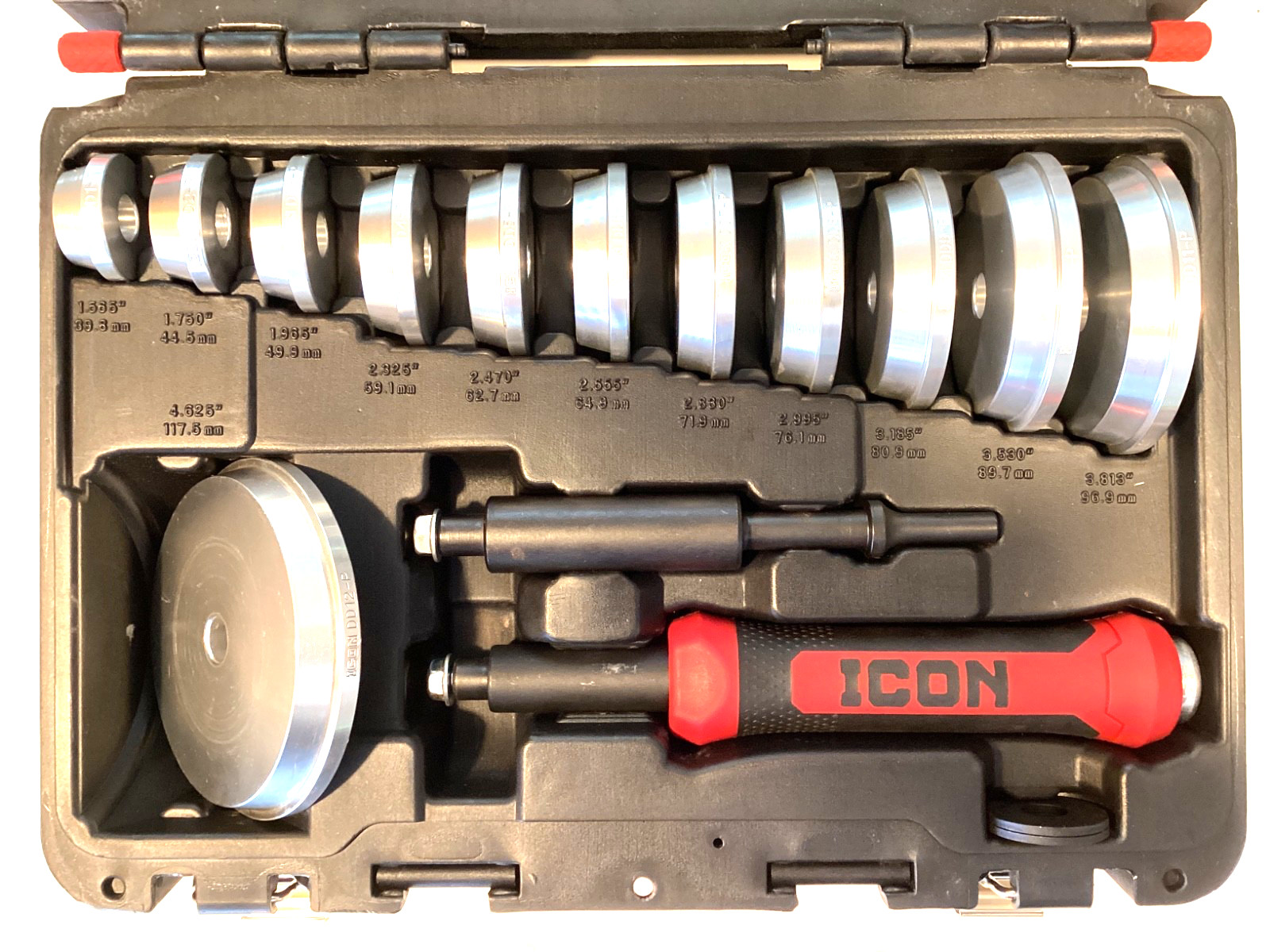 Icon Pro Master Aluminum Bearing Race Seal Driver Set Snap Latch Case 58262 MINT