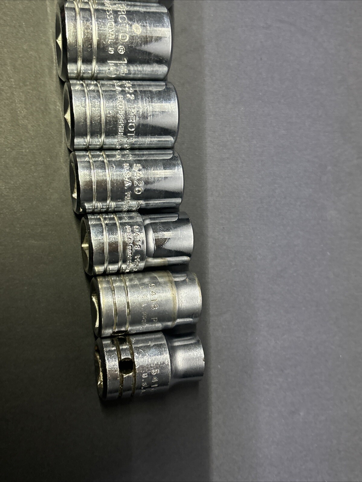 8 Proto 1/2″ Drive 7/8, 15/16, 13/16, 11/16, 9/16 SAE Sockets Chrome 12 Pt USA