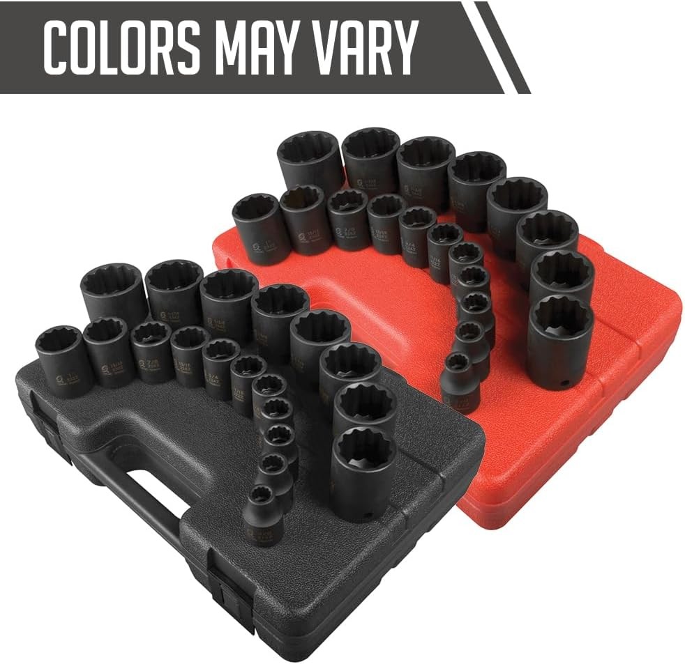 Heavy Duty 19-Piece 1/2″ Drive 12-Point SAE Impact Socket Set w/ Case