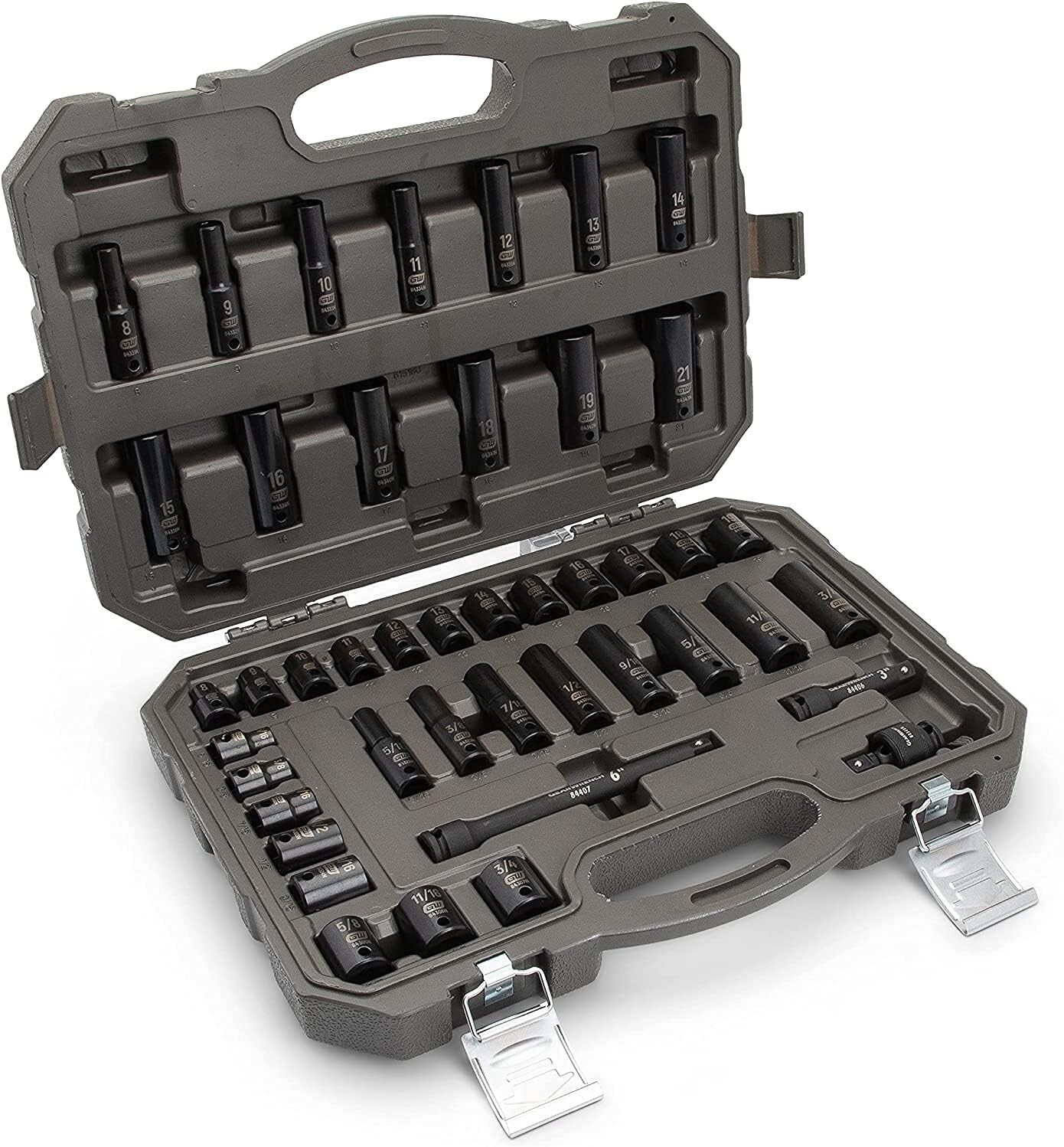 44 Pc. 3/8″ Drive 6 Point Standard & Deep Impact SAE/Metric Socket Set – 84916N