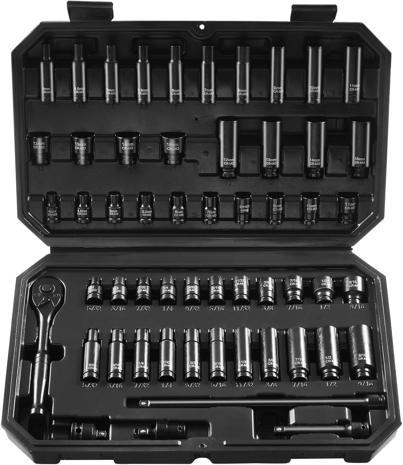 Durable 55-Piece Impact Socket Set – 1/4″ Drive, Deep & Shallow Sockets Included