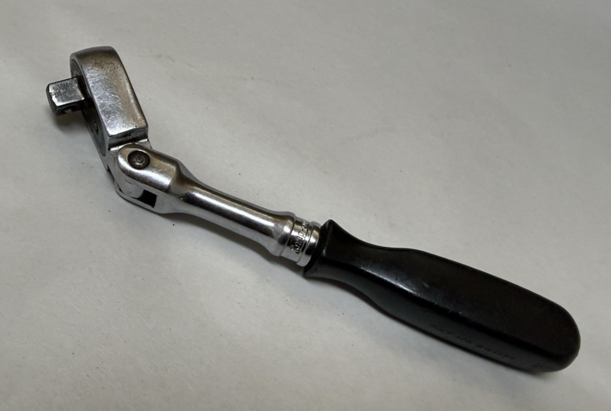 USA Snap-On F735 Hard Black Short Handle Flex Head 3/8″ Drive Ratchet Vintage
