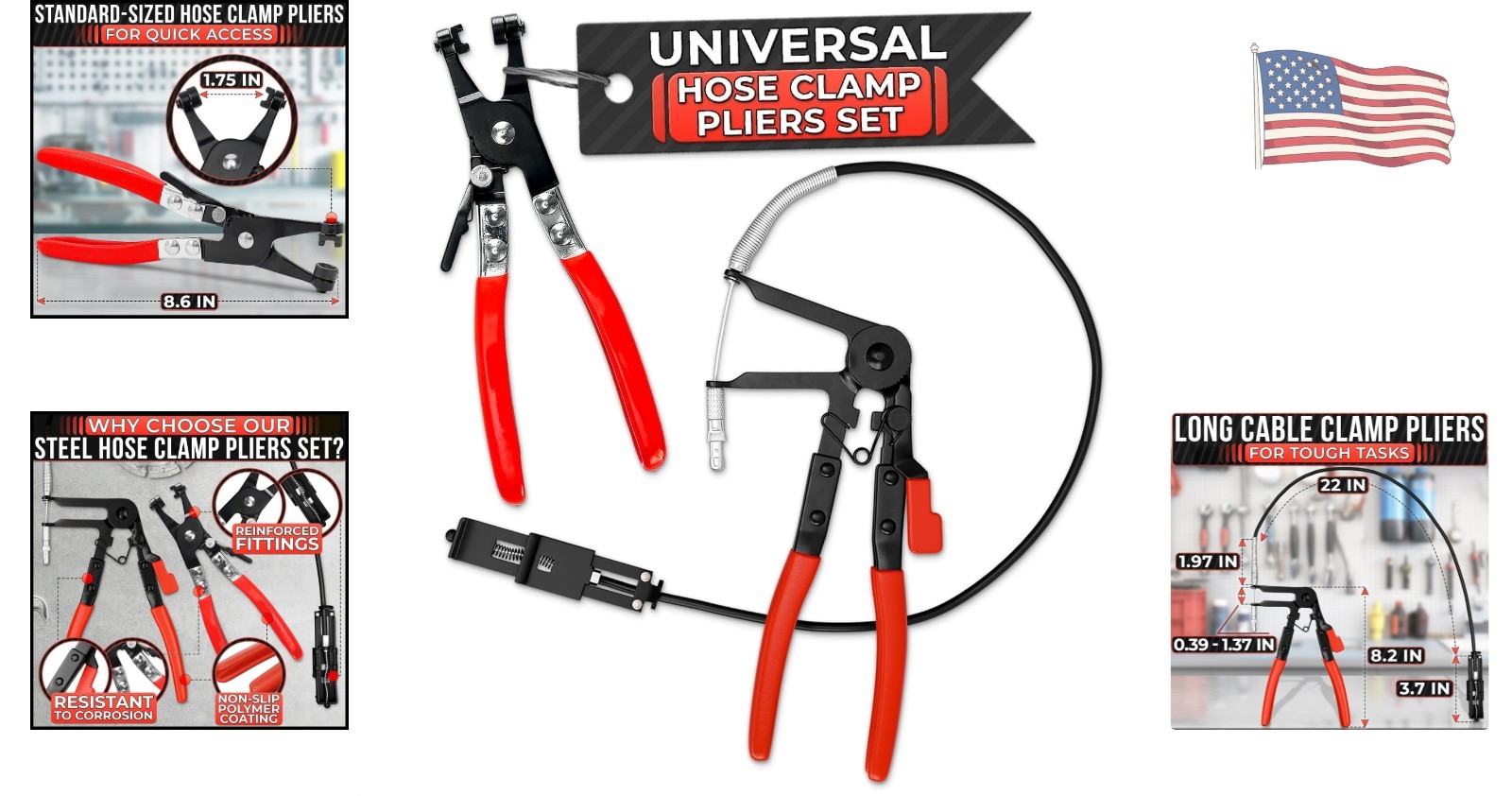 Non-Slip Rubber Handle Radiator Hose Clamp Pliers – 8.2″ & 8.6″ Durable Set
