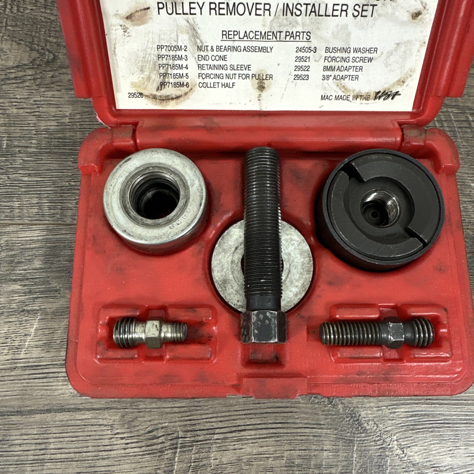Mac Tools PSPSET 29526 Power Steering Pulley Tool Kit Complete USA Good