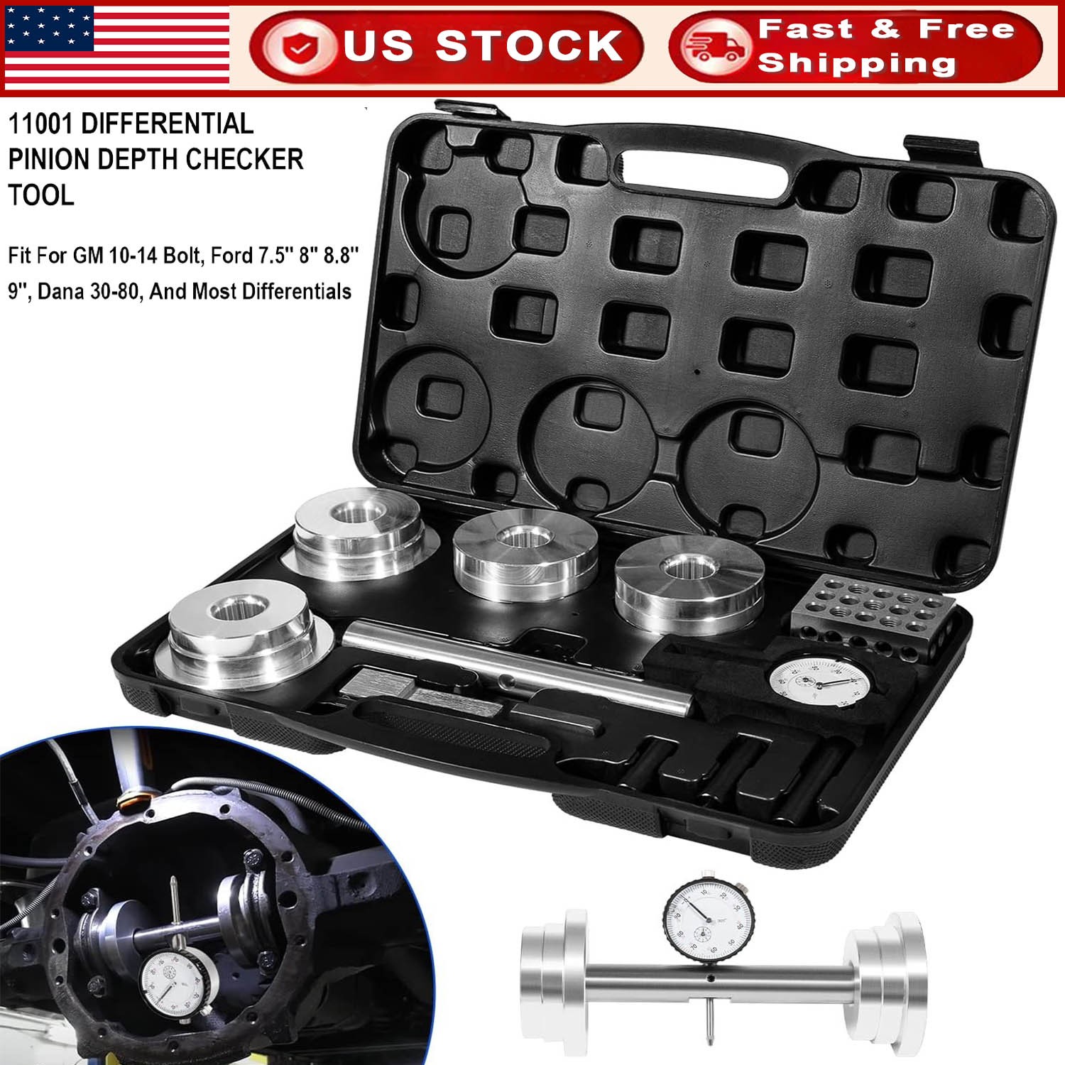 11001 Deluxe Pinion Depth Gauge Checker Tools For GM Ford Chrysler Dana 30-80