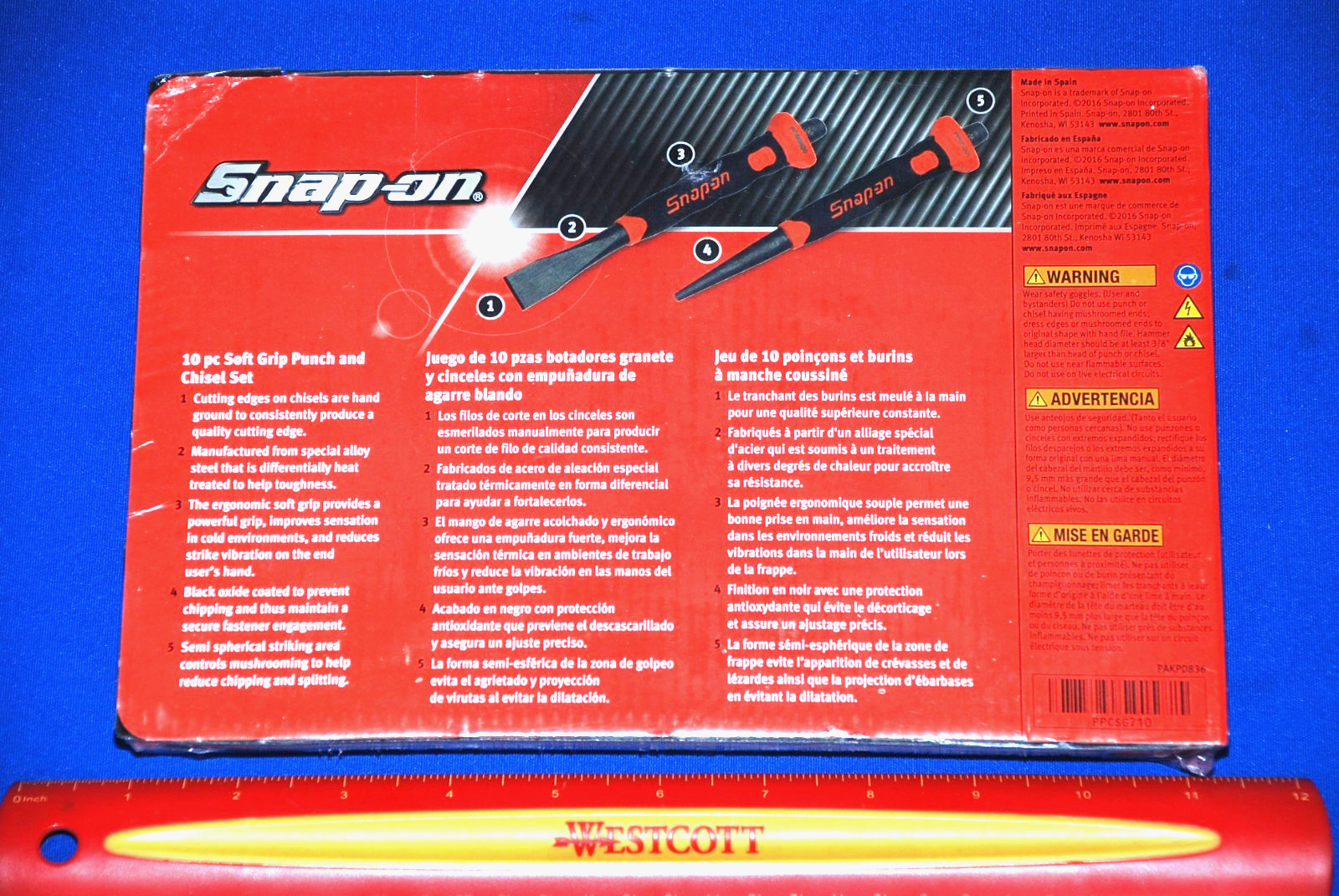 Snap-on NEW Ships for FREE 10 Piece Red Soft Grip Punch and Chisel Set PPCSG710