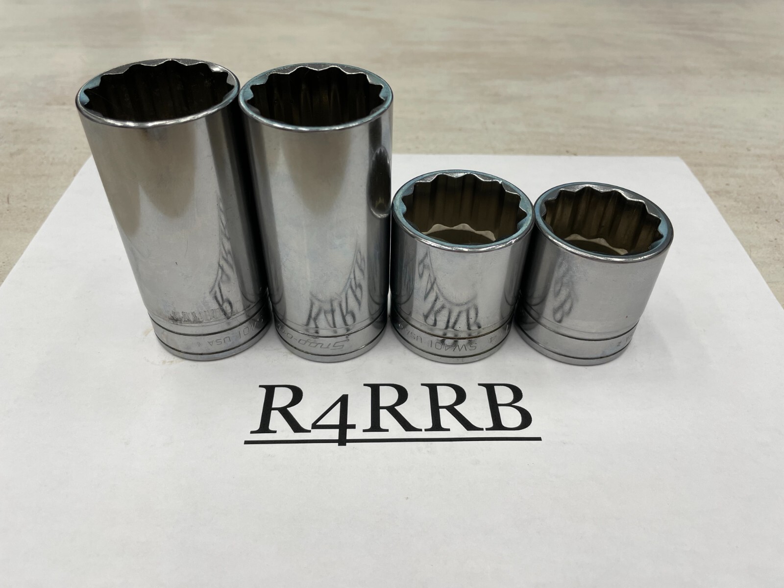 Snap-on Tools USA 4pc NEW 1/2″ Drive SAE 12 Point Shallow Chrome Socket Lot Set