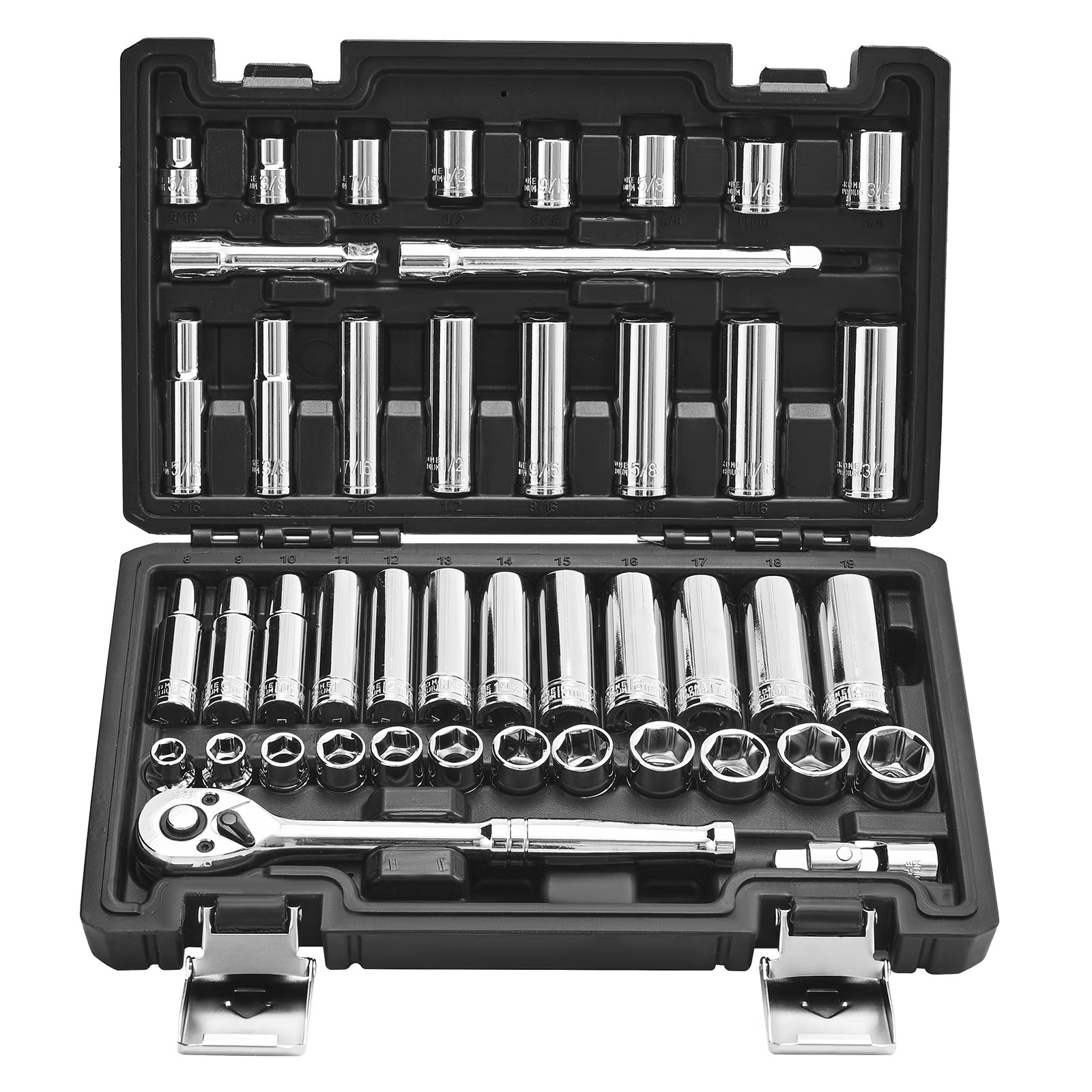 44-Piece Socket Set , 3/8-Inch Drive, SAE & Metric Sizes, Deep & Shallow Sockets
