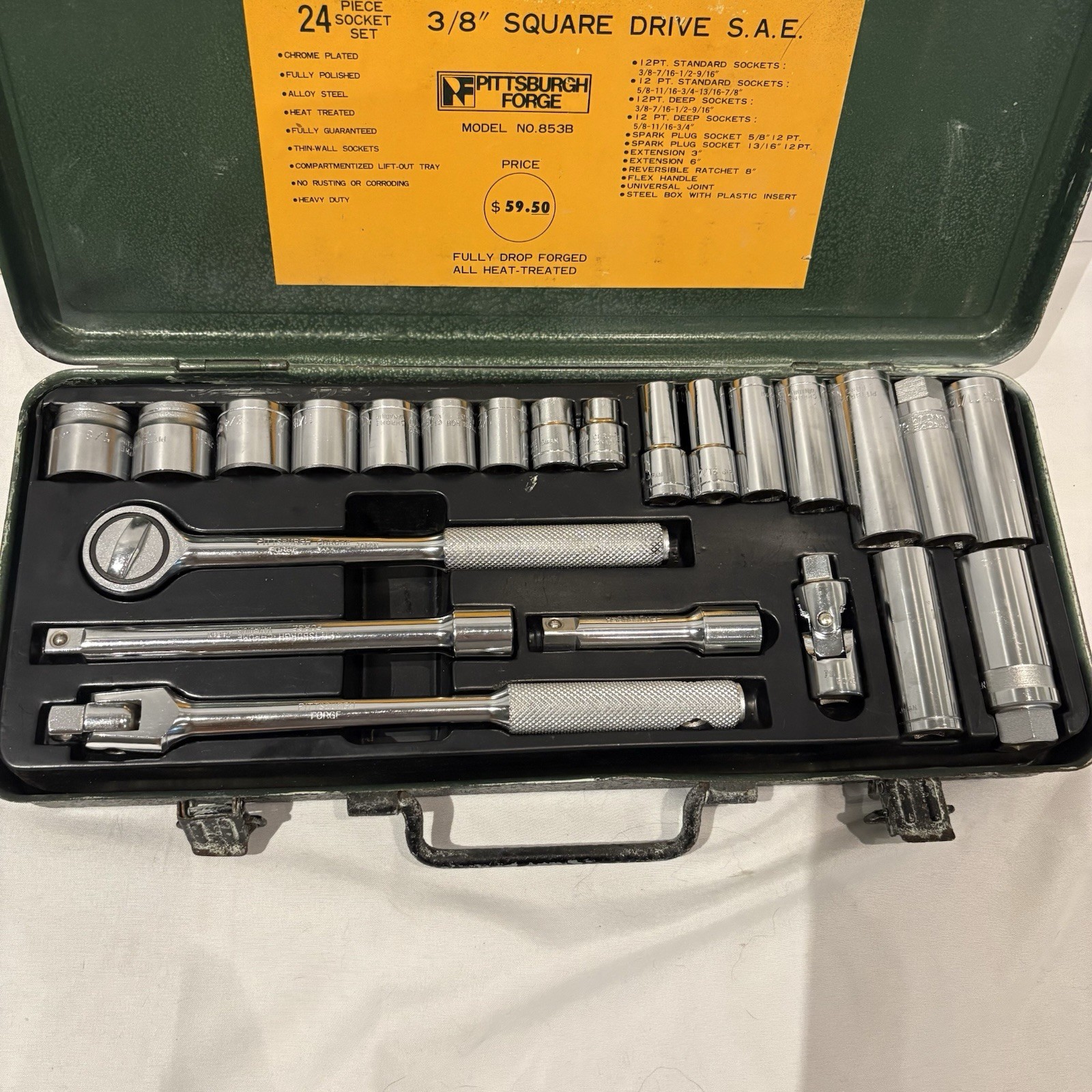 Vintage Pittsburgh Forge 24-piece, 3/8″ square drive SAE socket set