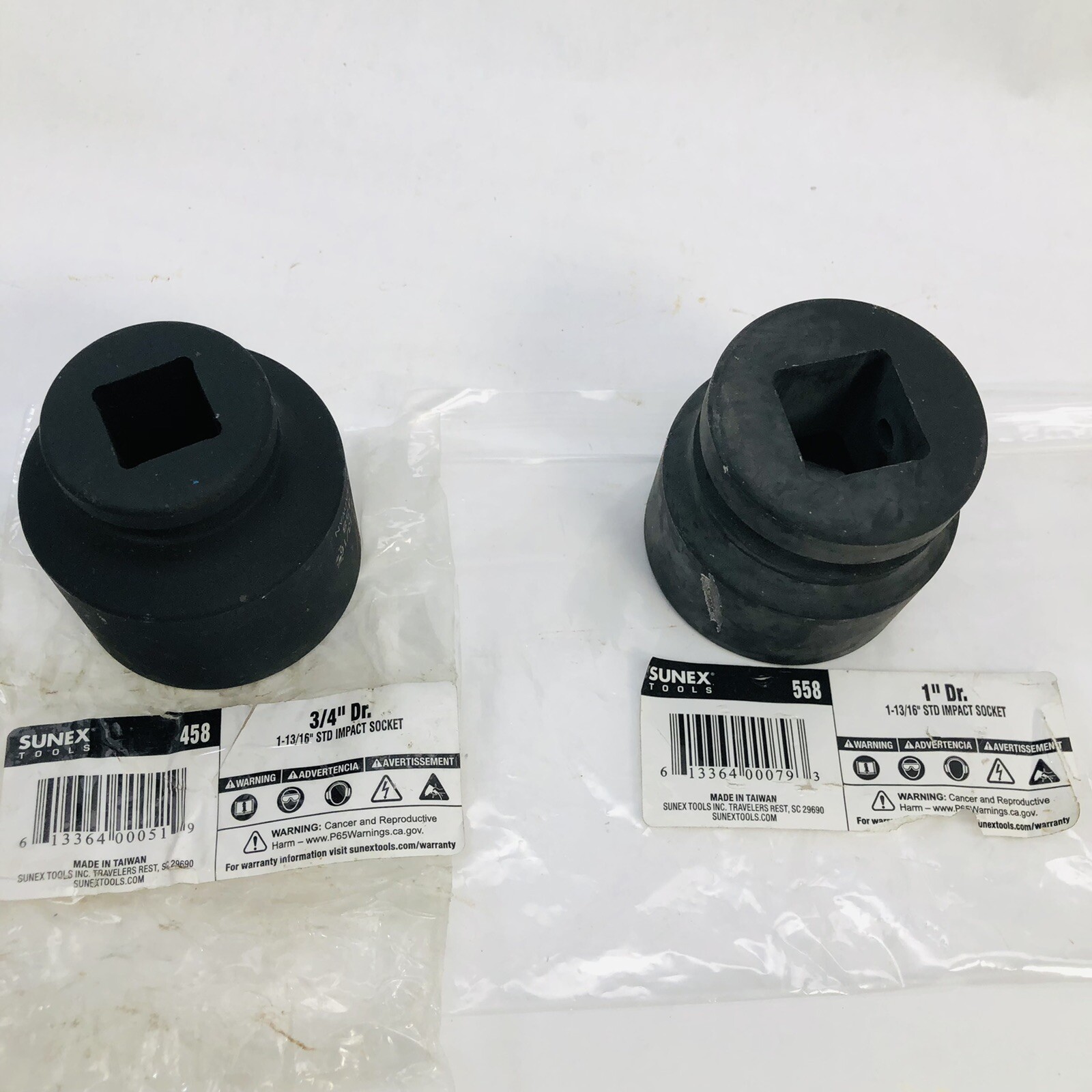 LOT OF 2 SUNEX TOOLS (1) 558 1″ DRIVE 1-13/16″ (1) 458 ¾» DRIVE 1-13/16″ 6PT STD
