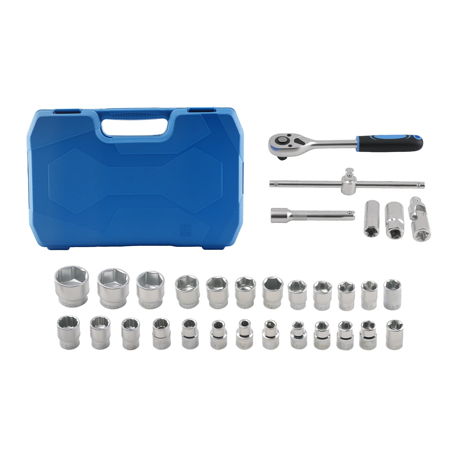 1/2″ Socket Set 32PCS 8-32mm Spark Plug 6-Point 12-Point Ratchet Handle Kit
