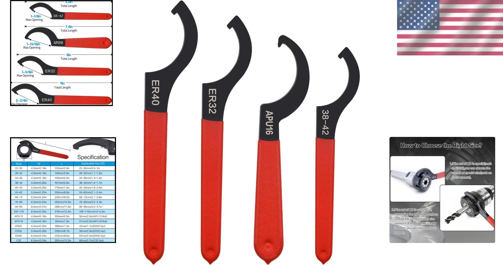4pcs Spanner Wrench Set – Alloy Steel, Rubber