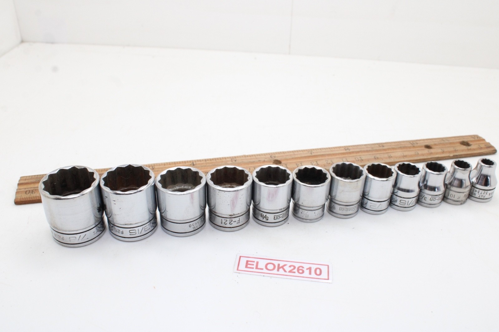 Snap-on F081 – F281 1/4-7/8″ 3/8″ Drive 12 Point 12 Piece SAE Chrome Set USA