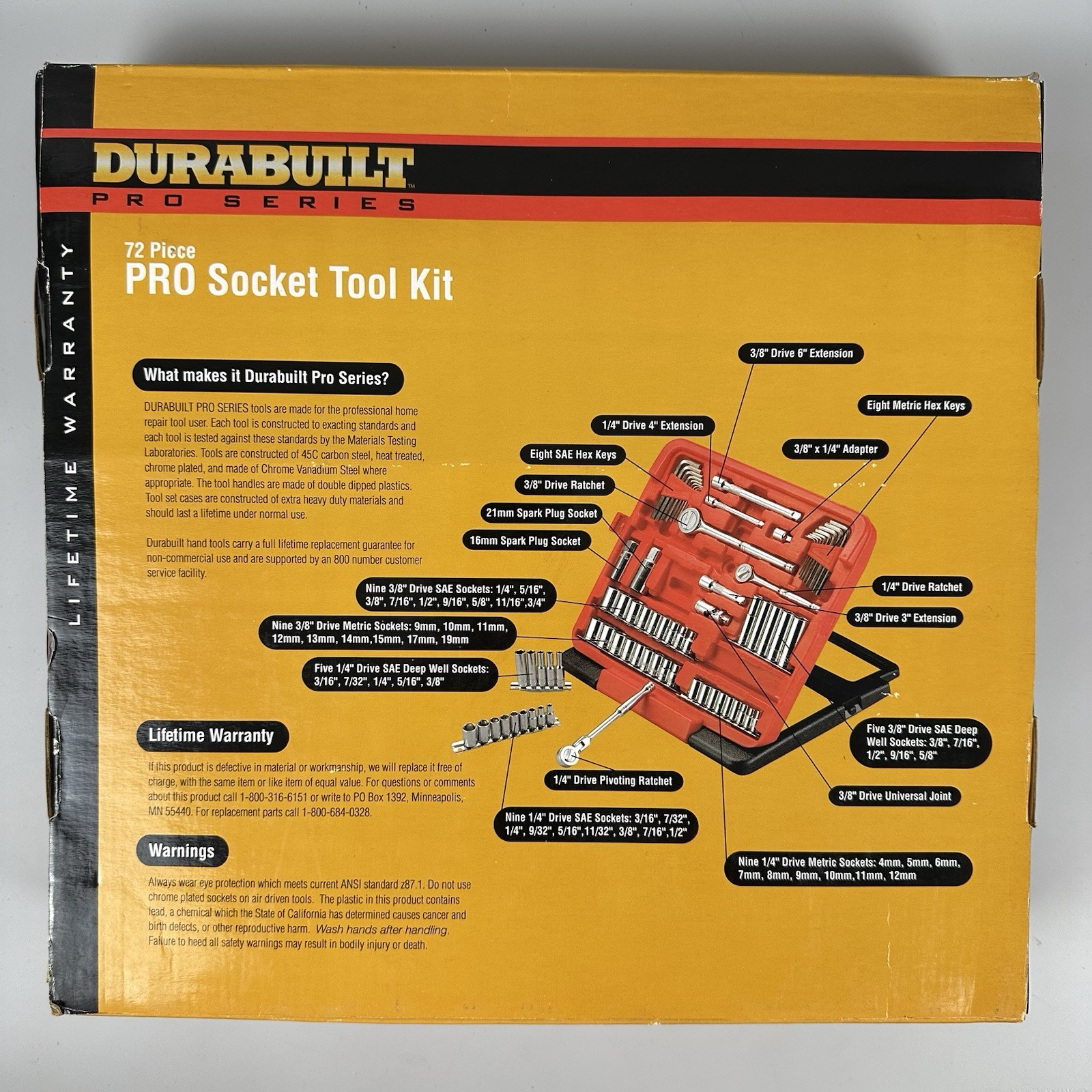 Durabuilt Pro Series 72 Piece Socket Tool Kit Mechanics Ratchet Set SAE Metric