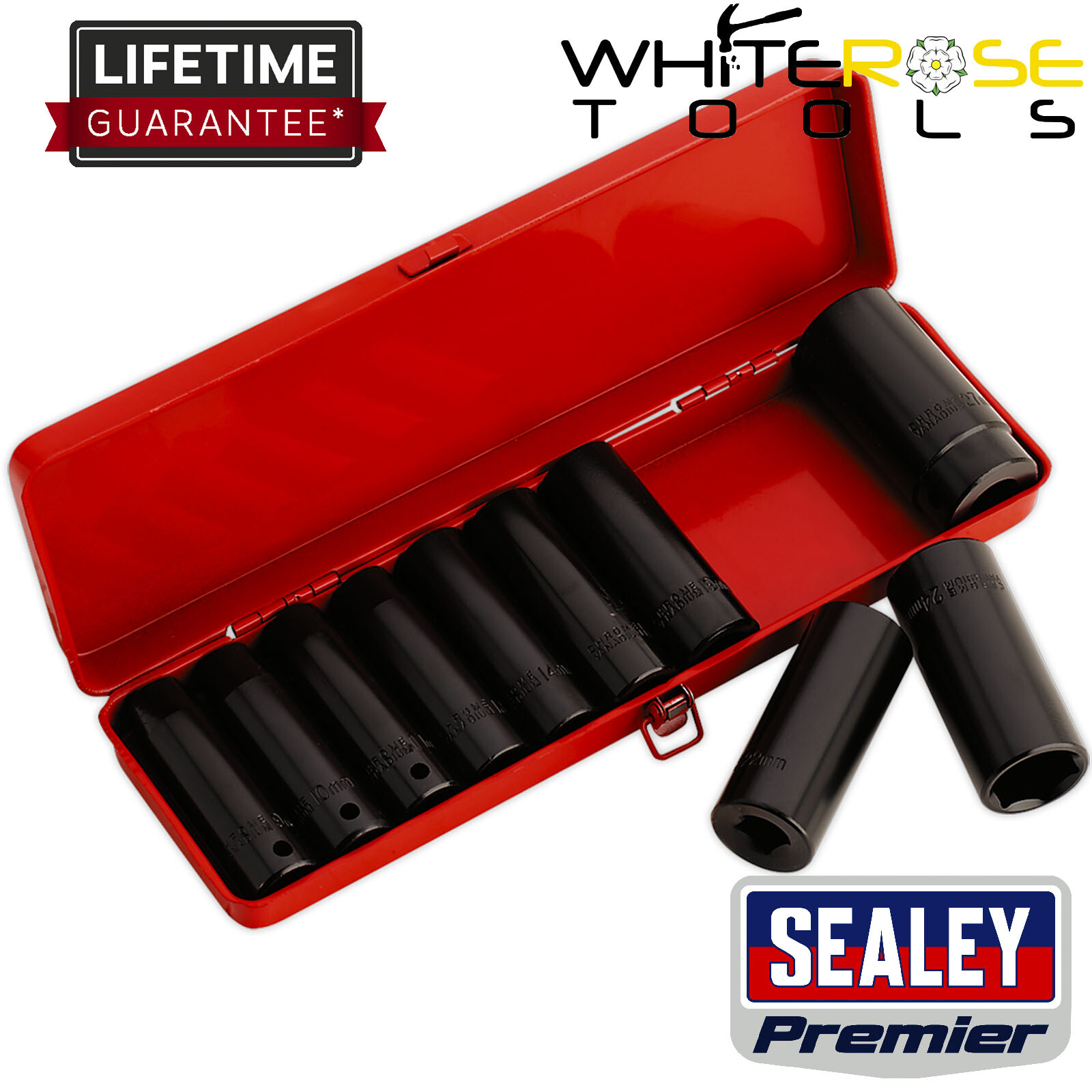 Sealey Impact Socket Set Premier 10pc 1/2″Sq Drive Deep Metric WallDrive 9-27mm
