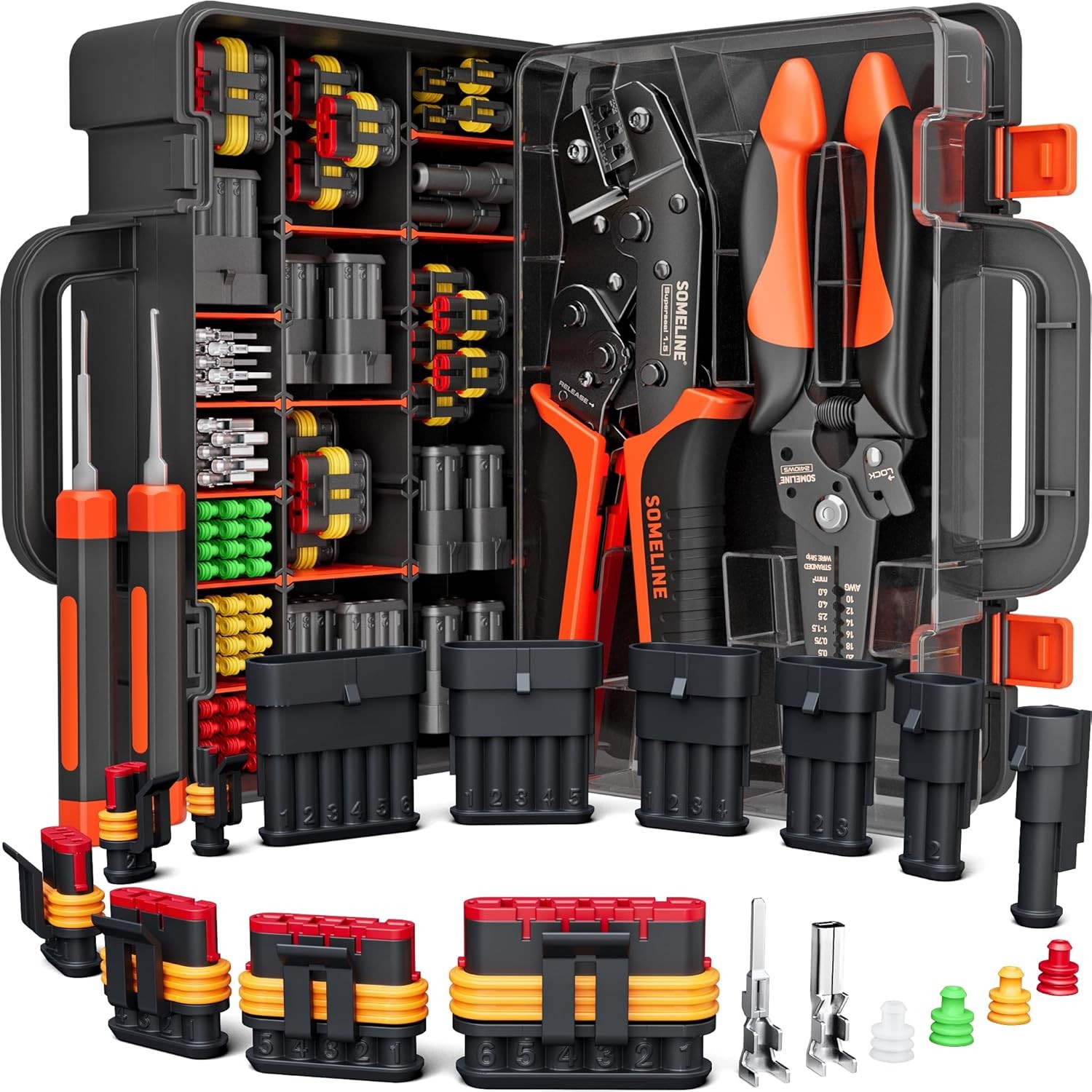 Crimping Tool Kit, Waterproof Automotive Electrical Black, Orange