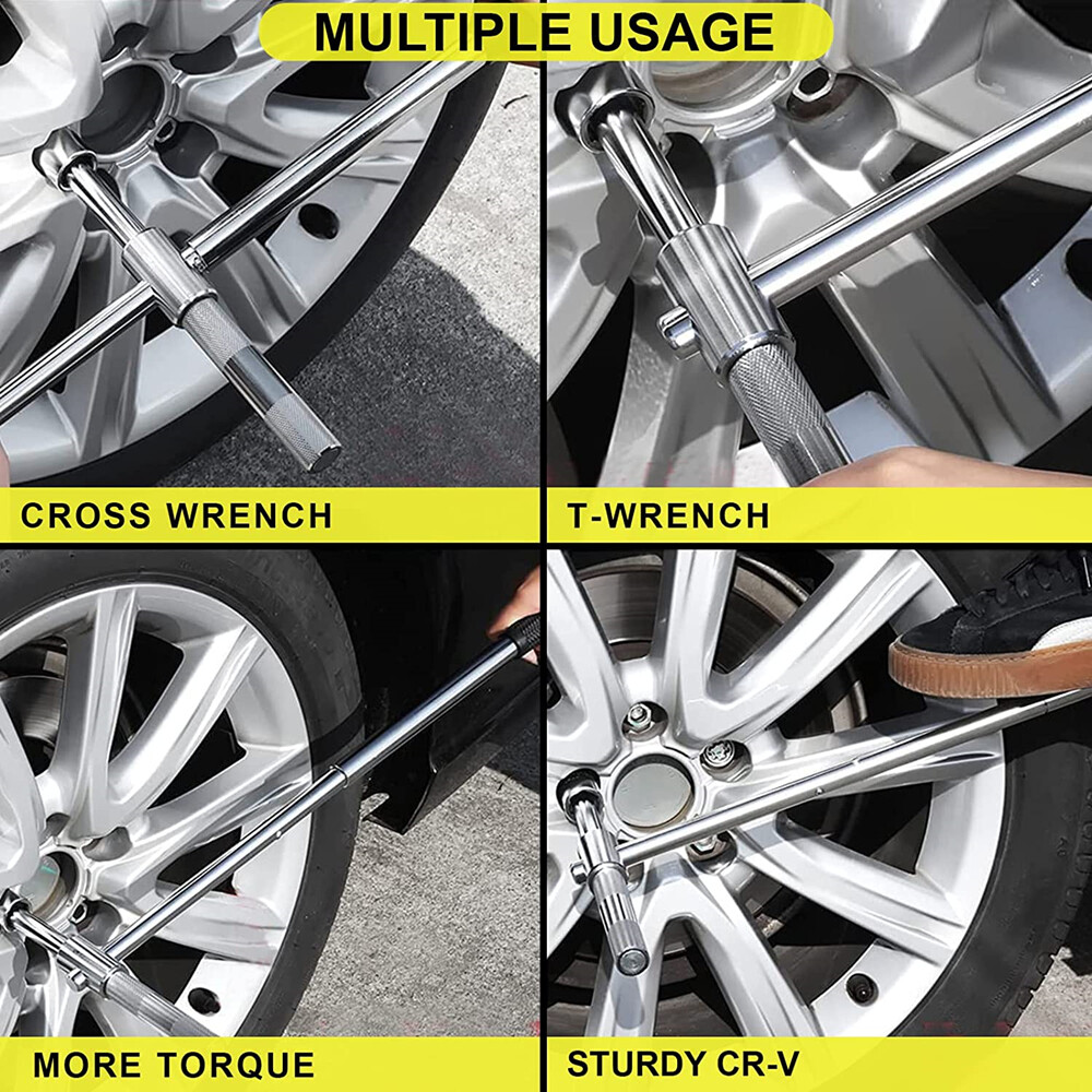 23″ Universal Extended Lug Wrench, 4 Way Tire Iron Nut Wrench Set W/Socket