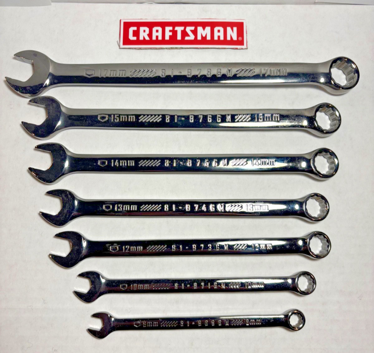 Craftsman Gunmetal Chrome Combination Wrenches, SAE or MM, 6 or 12 Points