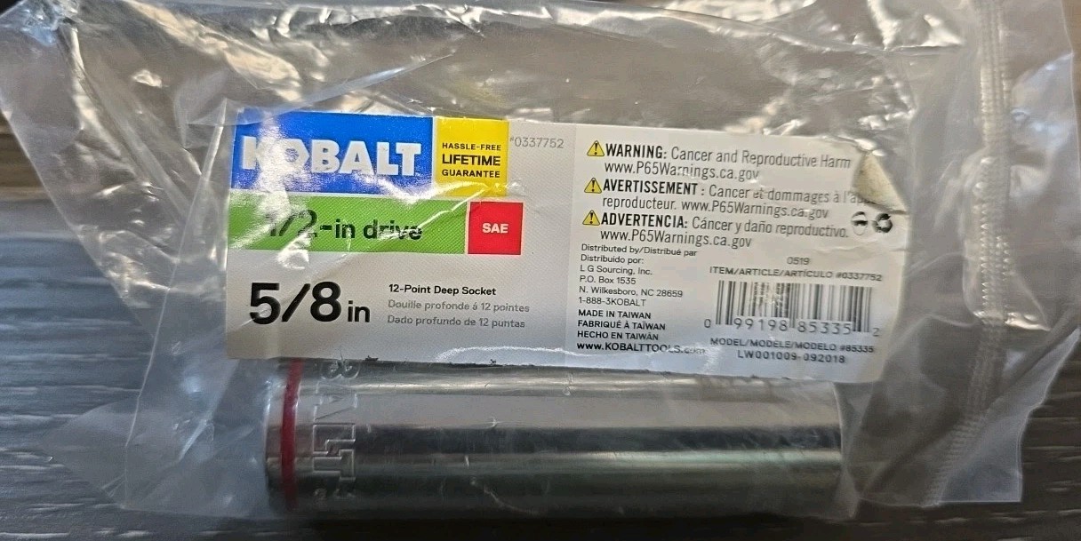 NIP Kobalt 5/8 in – 1/2 inch Drive Socket – 12 Point Deep Socket –