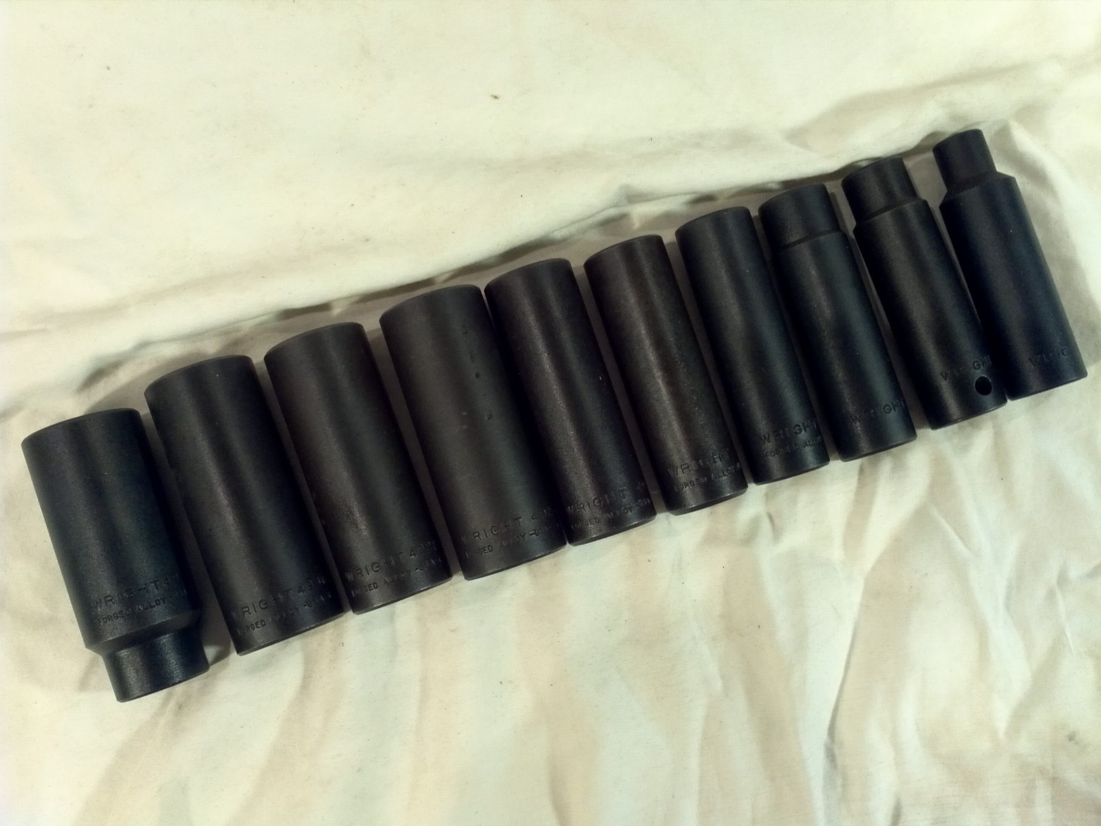 Wright Tools 1/2” Dr. 10pc. Deep Impact Socket Set, 6 Point, Size 3/8”-1” USA