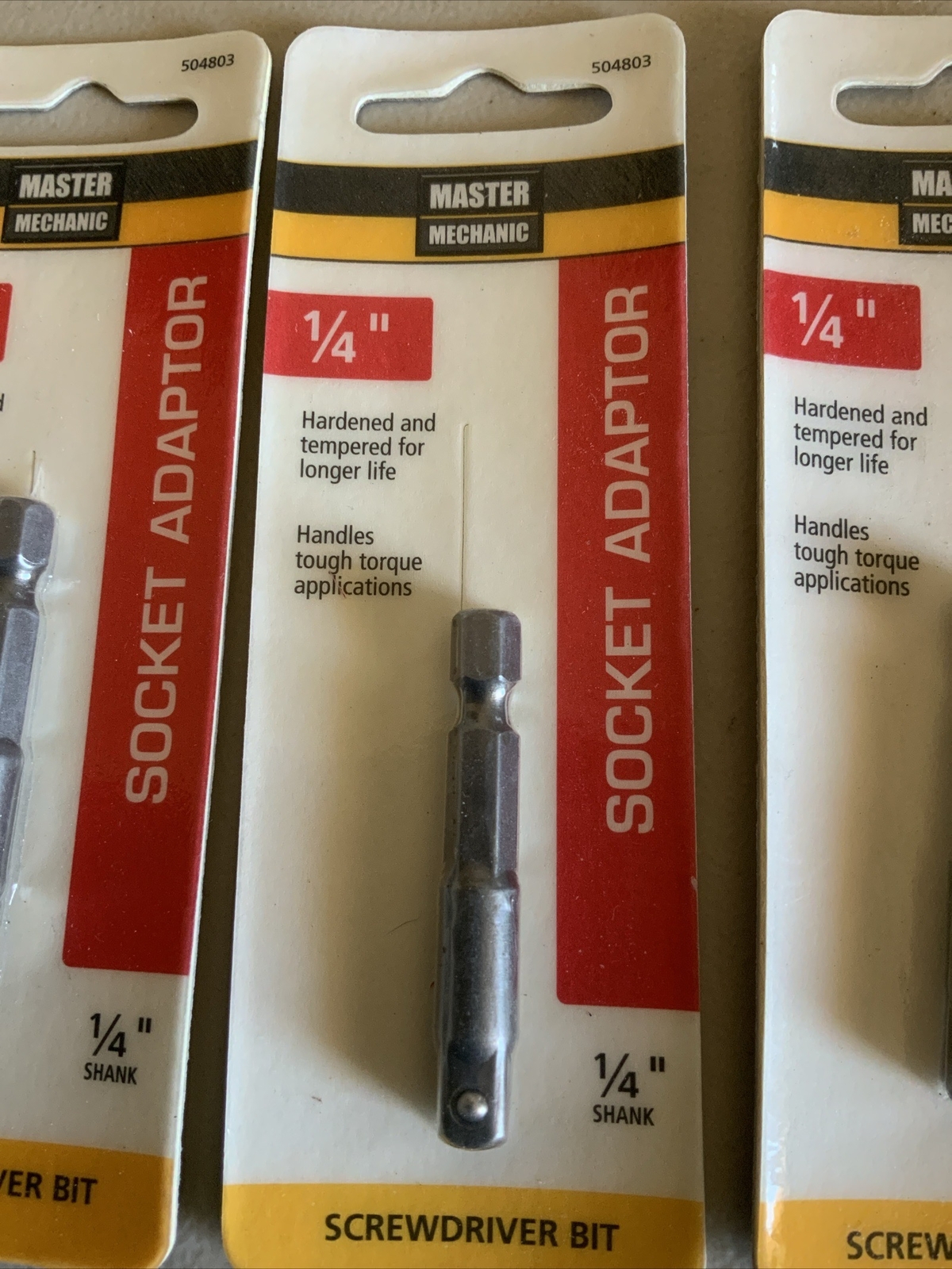4 – MASTER MECHANIC 1Ea 3/8″ & 3Ea 1/4¨ SOCKET ADAPTERS, 1/4¨ DRIVE 4 PACKS