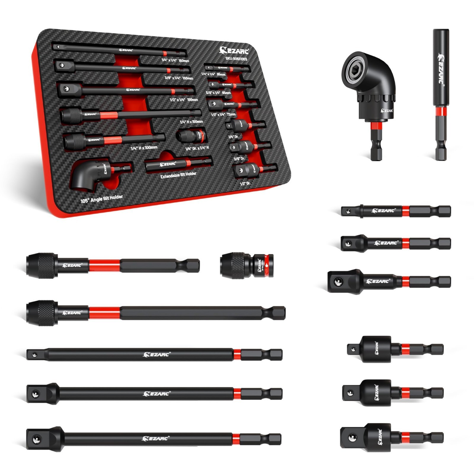 14PCS Impact Socket Adapter Set | 1/4″, 3/8″, 1/2″ Drive, Magnetic Holder, Quick