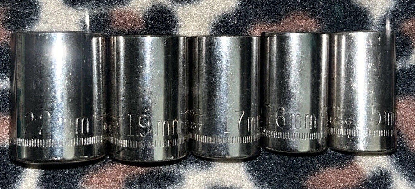 Craftsman Vintage G Series 5pc Socket Set 22, 19, 17, 16, 15mm 1/2” Drive 12pt