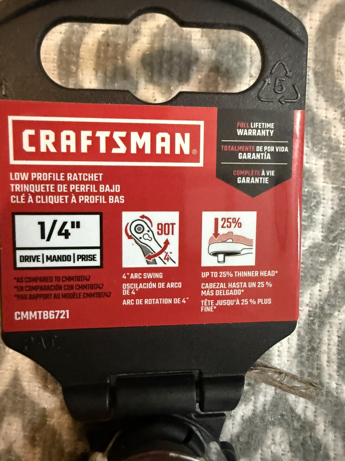 Craftsman 1/4 Ratchet CMMT86721 90 Tooth Low Profile Ratchet