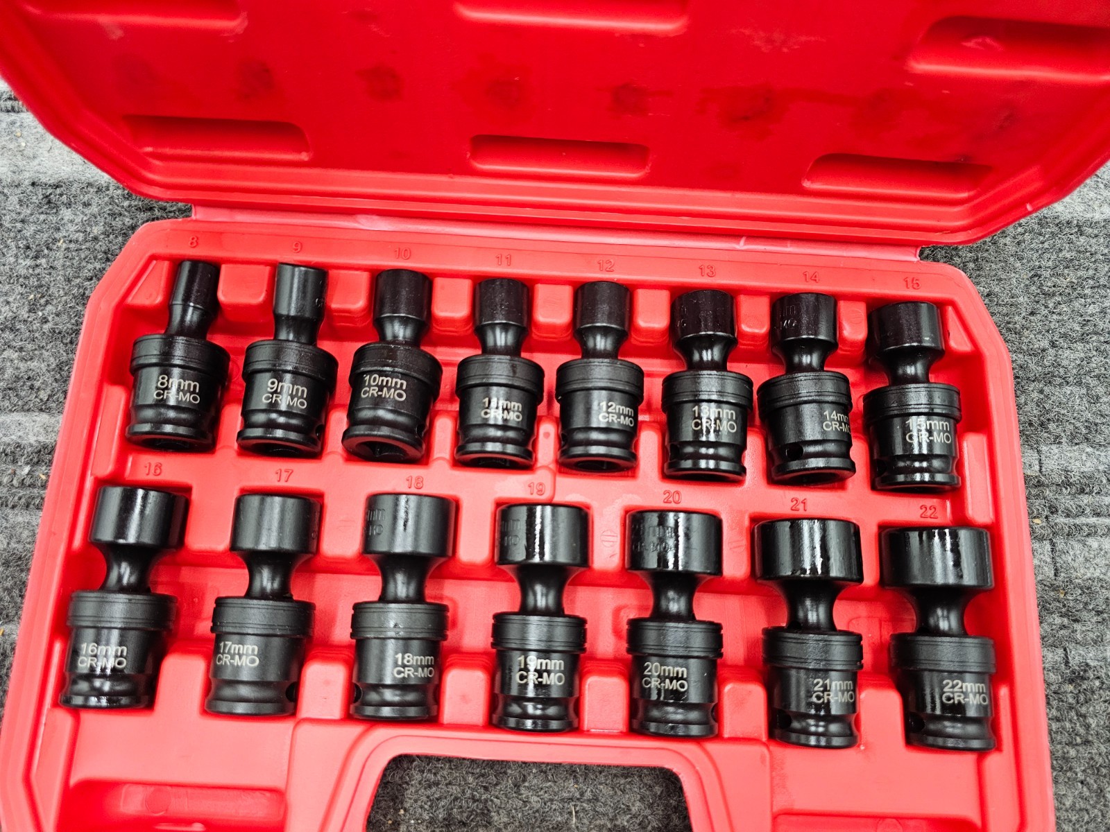 15-Piece Swivel Socket 8mm-22mm Impact Joint Socket Black Assembly