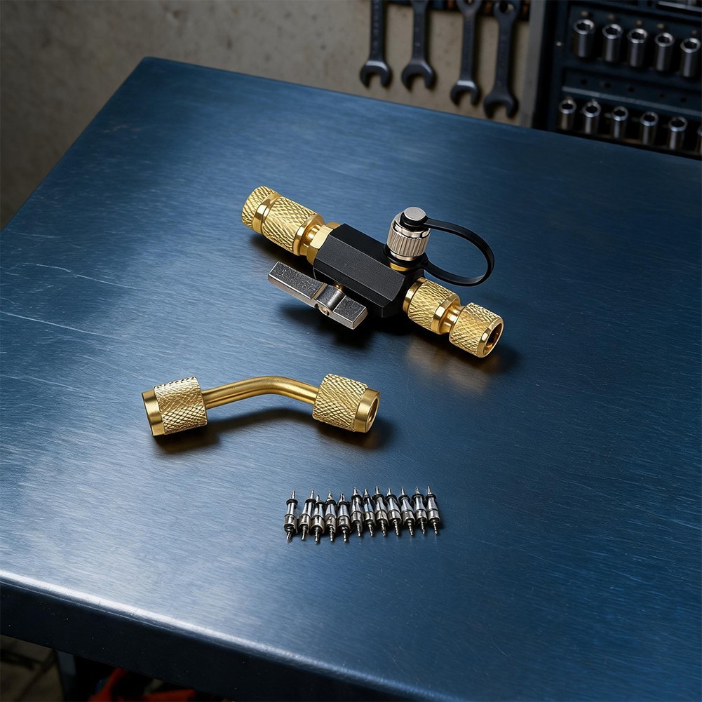 HVAC Valve Core Removal Tool Set with 14 SAE Extension and Multiple Valve Sizes