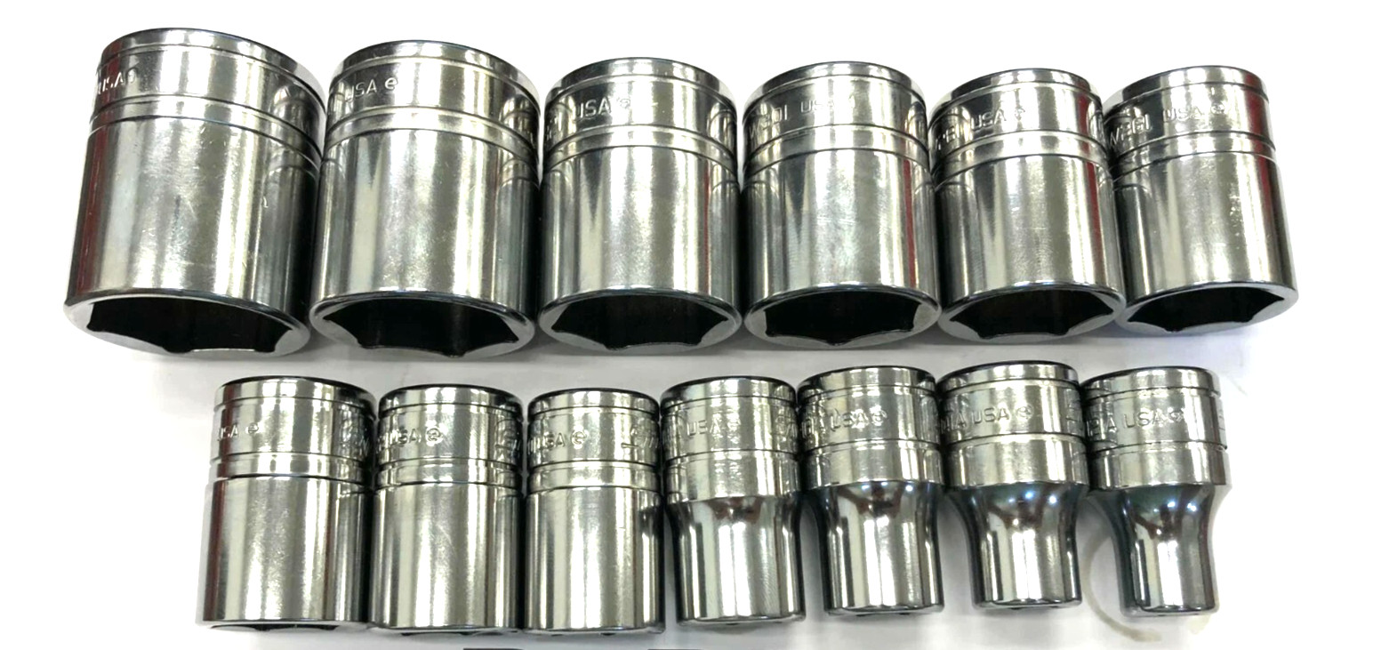 New Snap-on 1/2″ drive 3/8″ to 1 1/8″ 6-point Shallow Socket Set 313TWYA Unused