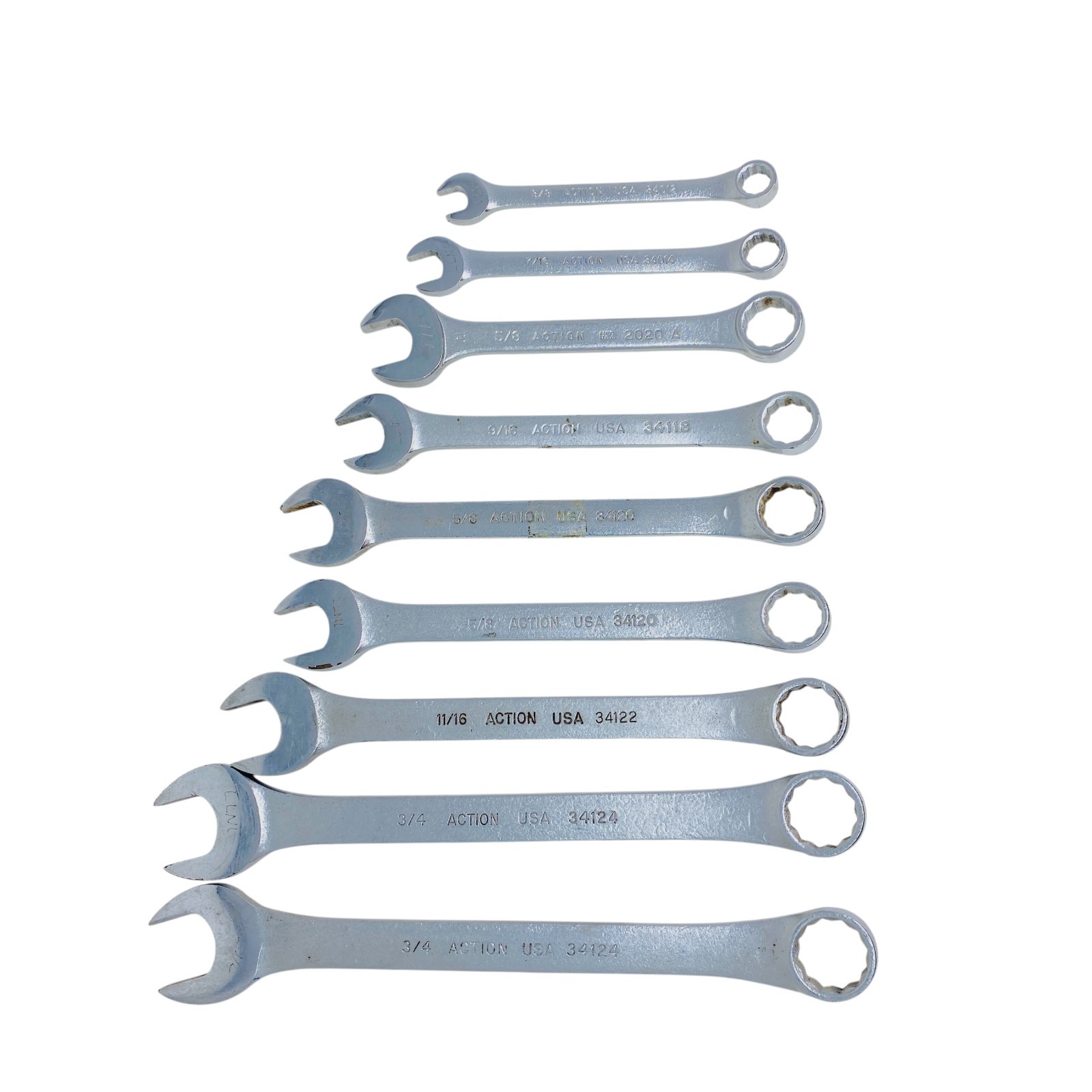 Action USA Combination Wrench Lot Set SAE Mechanics Hand Tools, 9 Pcs