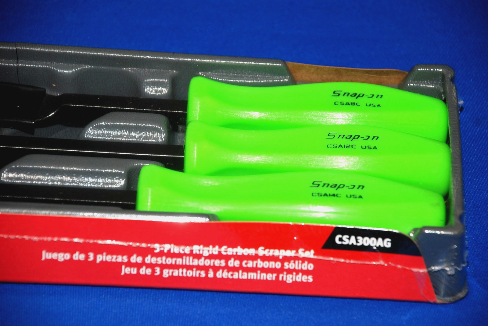 Snap-on NEW Ships FREE 3 Pc Green Hard Grip Rigid Carbon Scraper Set CSA300AG