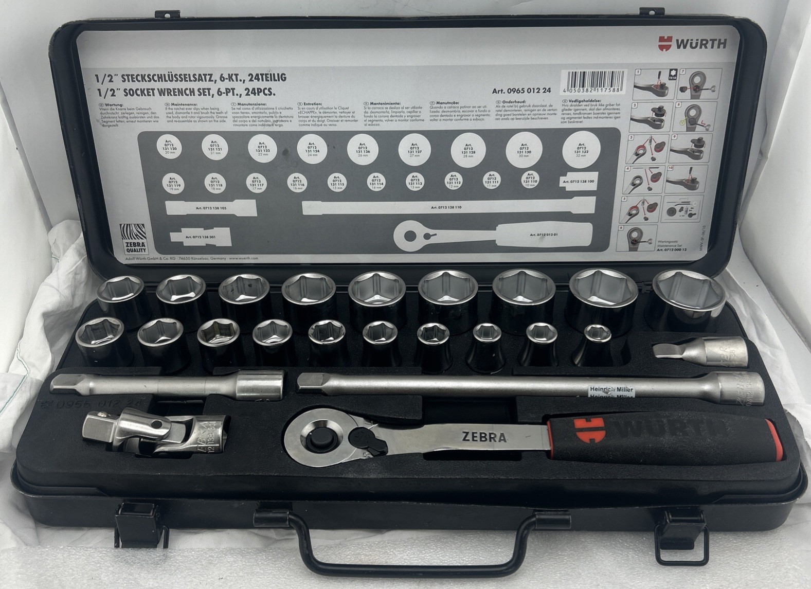 Wurth Zebra 1/2 Inch Multi Socket Wrench Assortment 24 Pieces 096513023 10-32MM