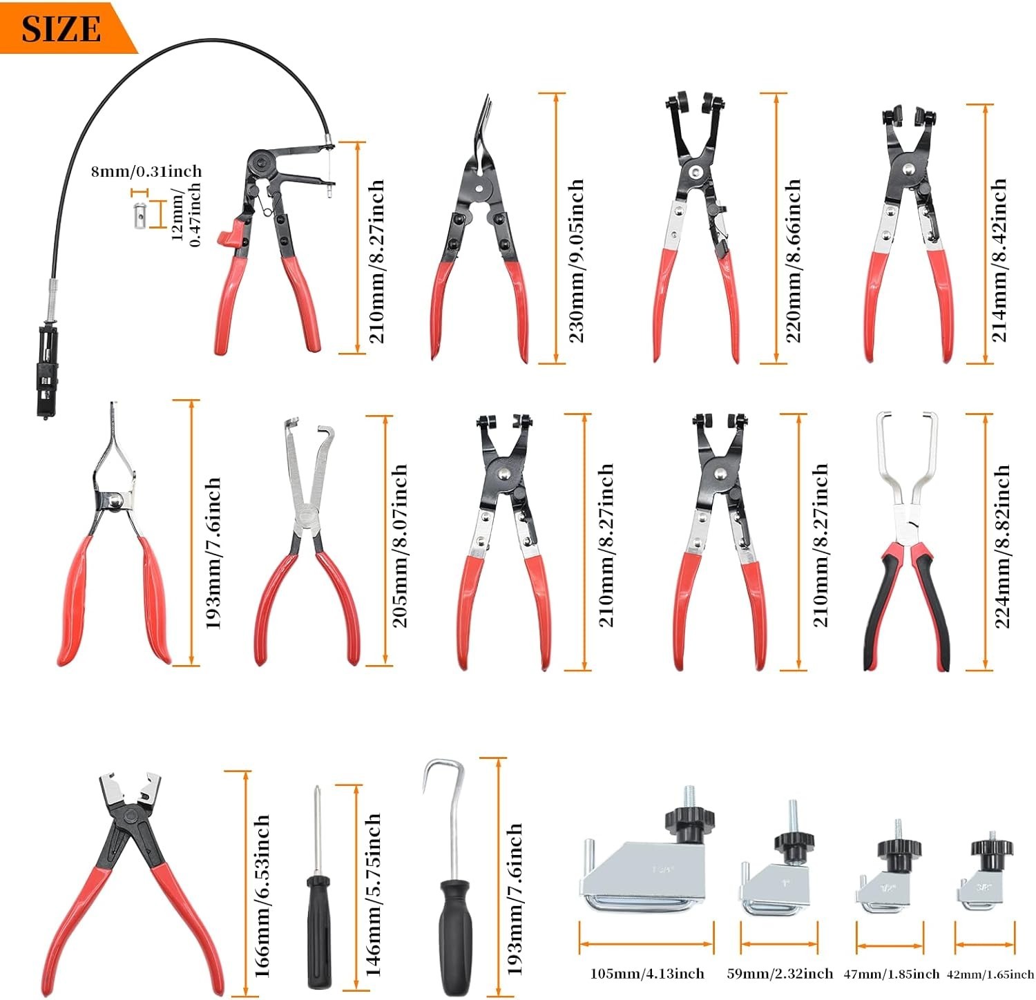 DPTOOL Hose Clamp Pliers Set 15pcs Removal and Installation Red