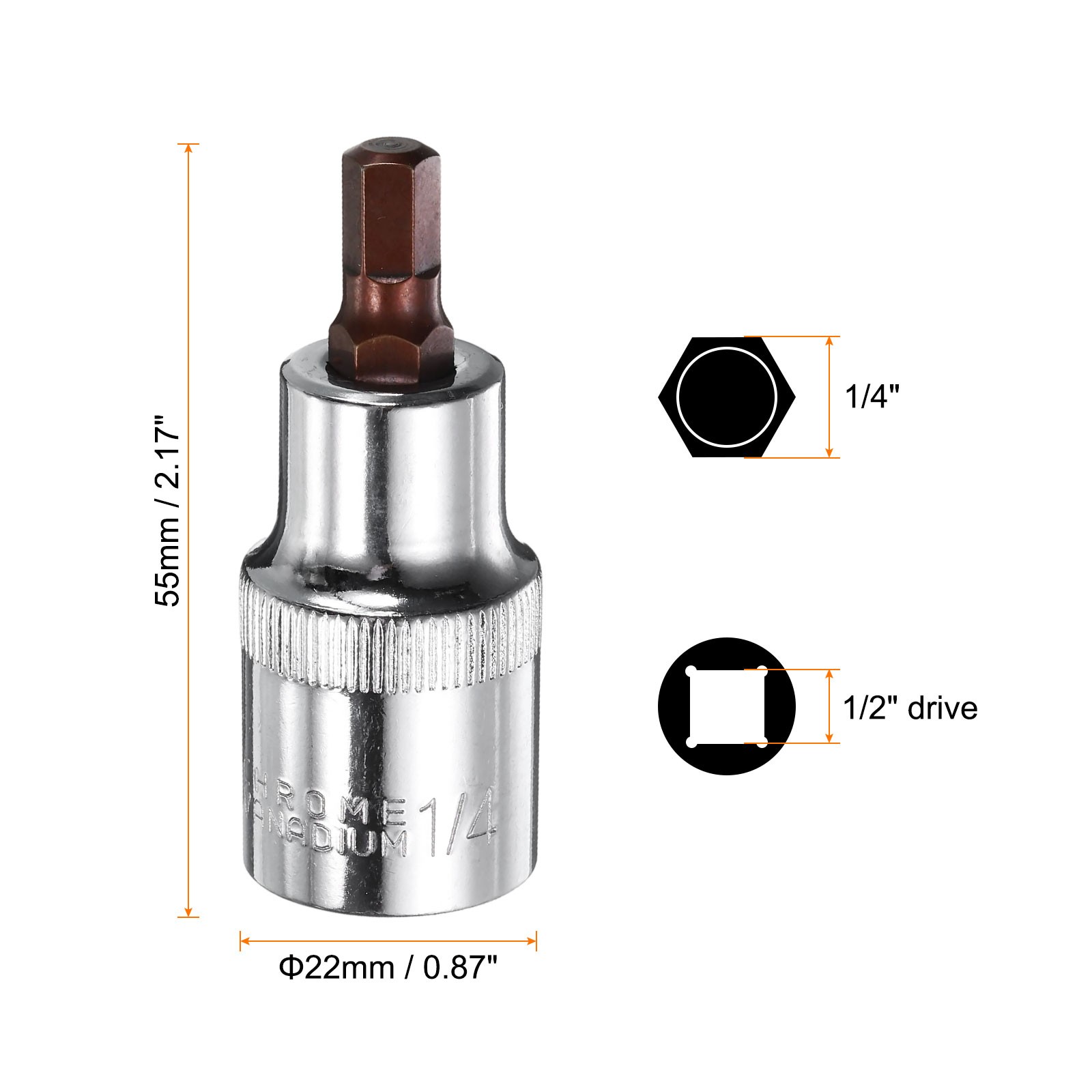 1/4″ Steel Hex Bit Socket 1/2″ Square Drive SAE Extension Impact Bit