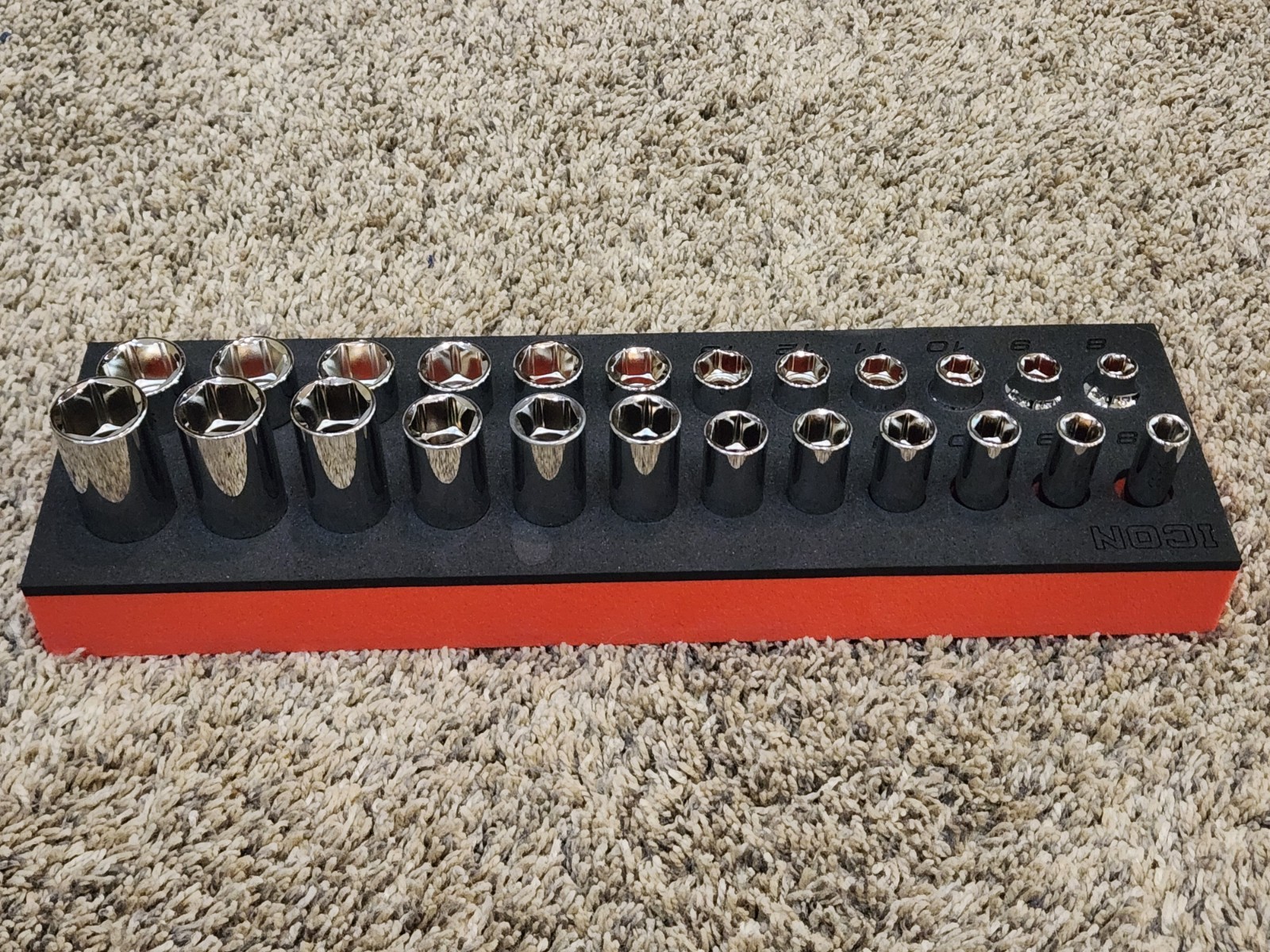Icon 24 pc 3/8 DRIVE METRIC DEEP SOCKET SET 6 POINT 8-19mm Short Deep Foam NEW