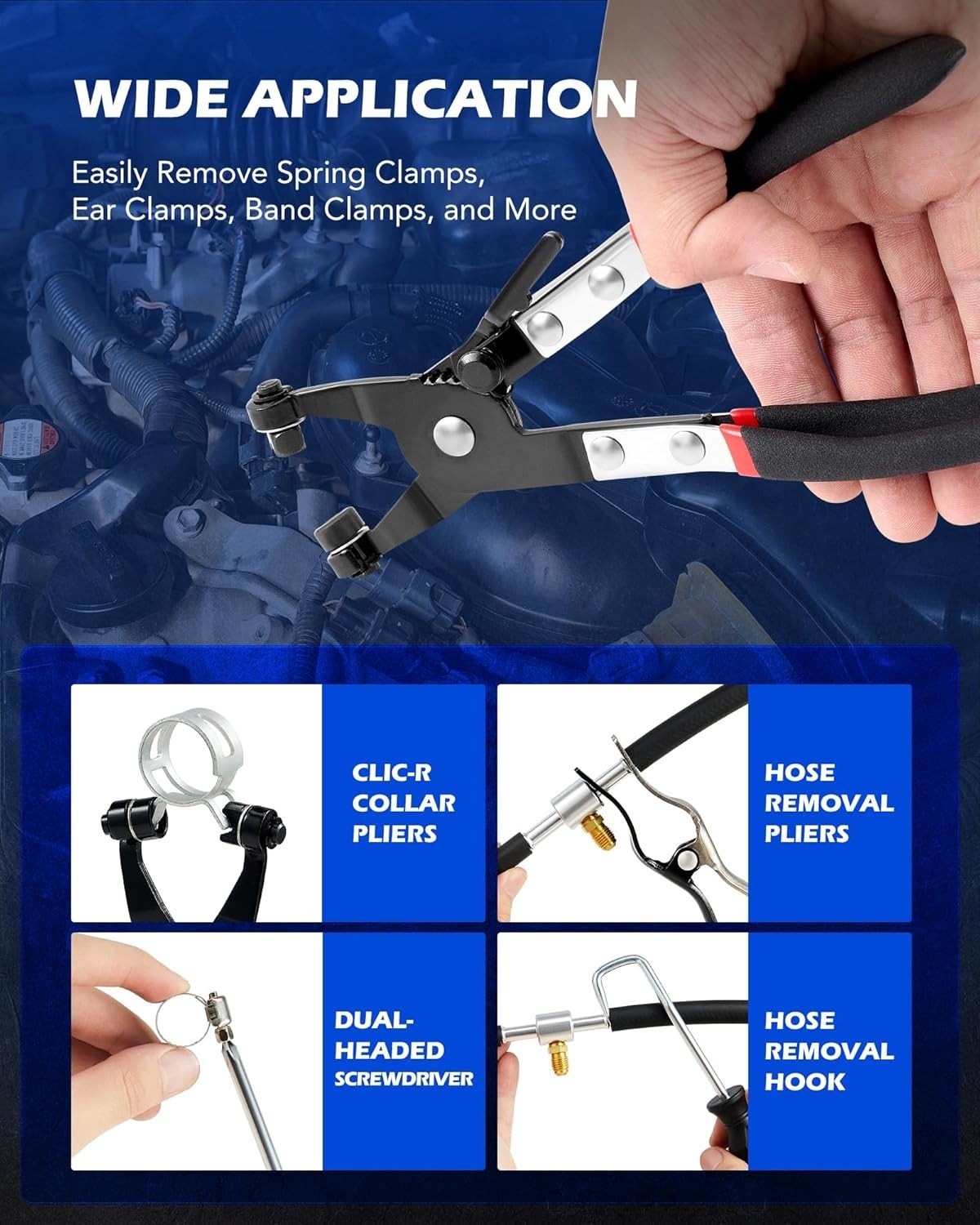 9-Piece Hose Clamp Pliers Set for Automotive Repairs, Alloy Steel, Black