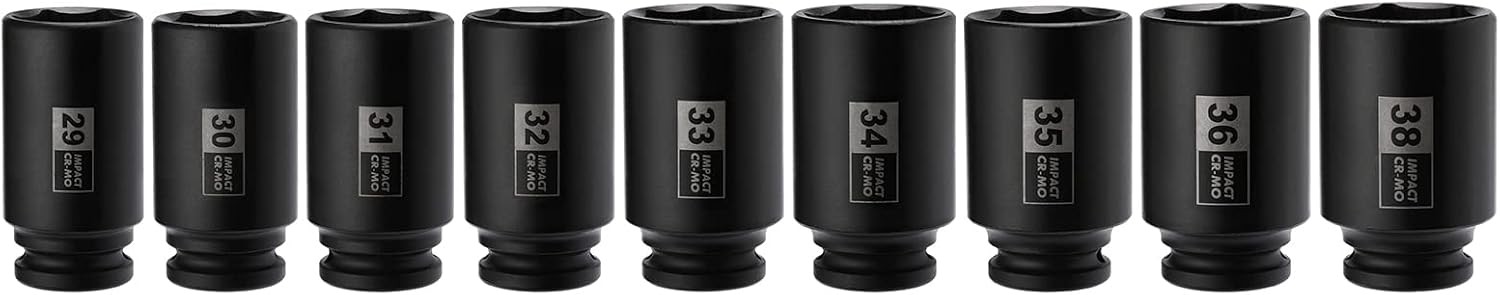 9PCS 1/2″ Drive Deep Impact Socket Set 29-38mm CR-MO 6-Point