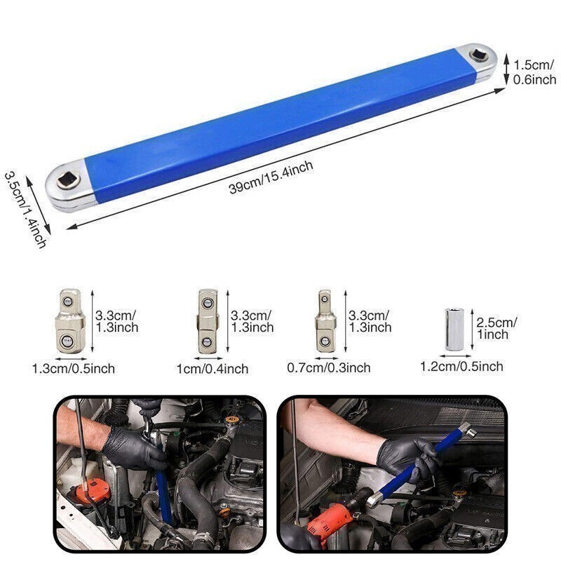 1/2/4Set 3/8″ Offset Extension Wrench Socket Ratchet Spanner Extender w/Adapters