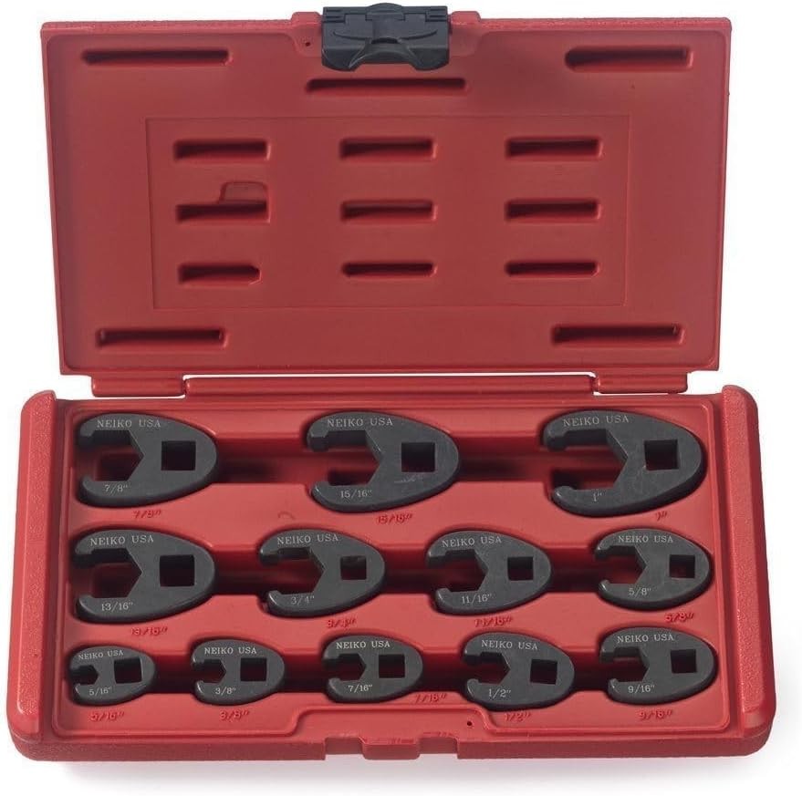 Neiko03323A Crowfoot Wrench Set 1/2″ 3/8” Drive, 12Pc 5/16”-1” Chrome-Moly Flare