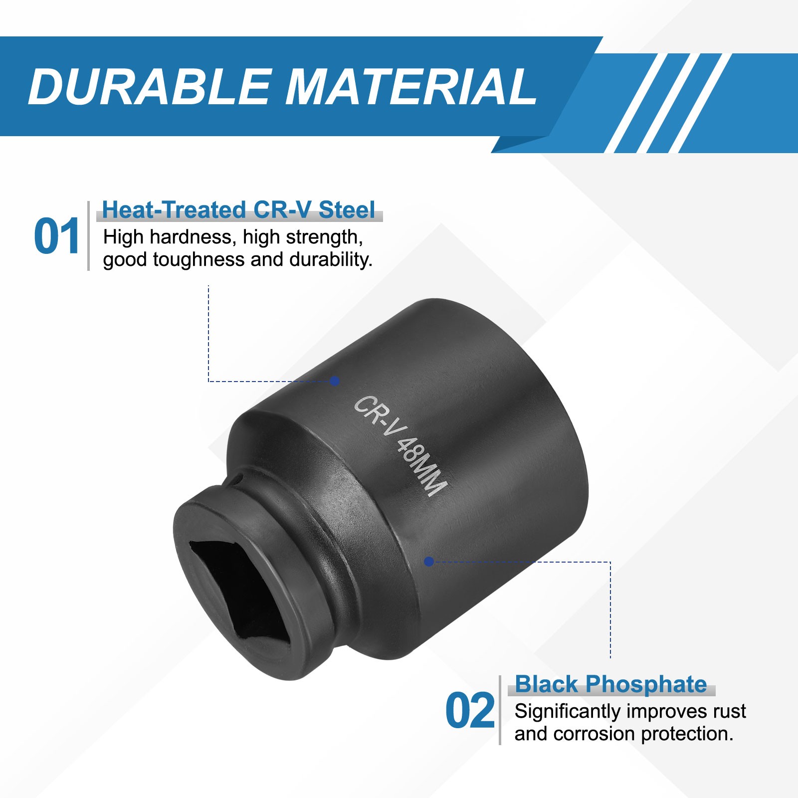 1 Inch Drive 48mm 6 Point Impact Socket Chromium Vanadium Steel
