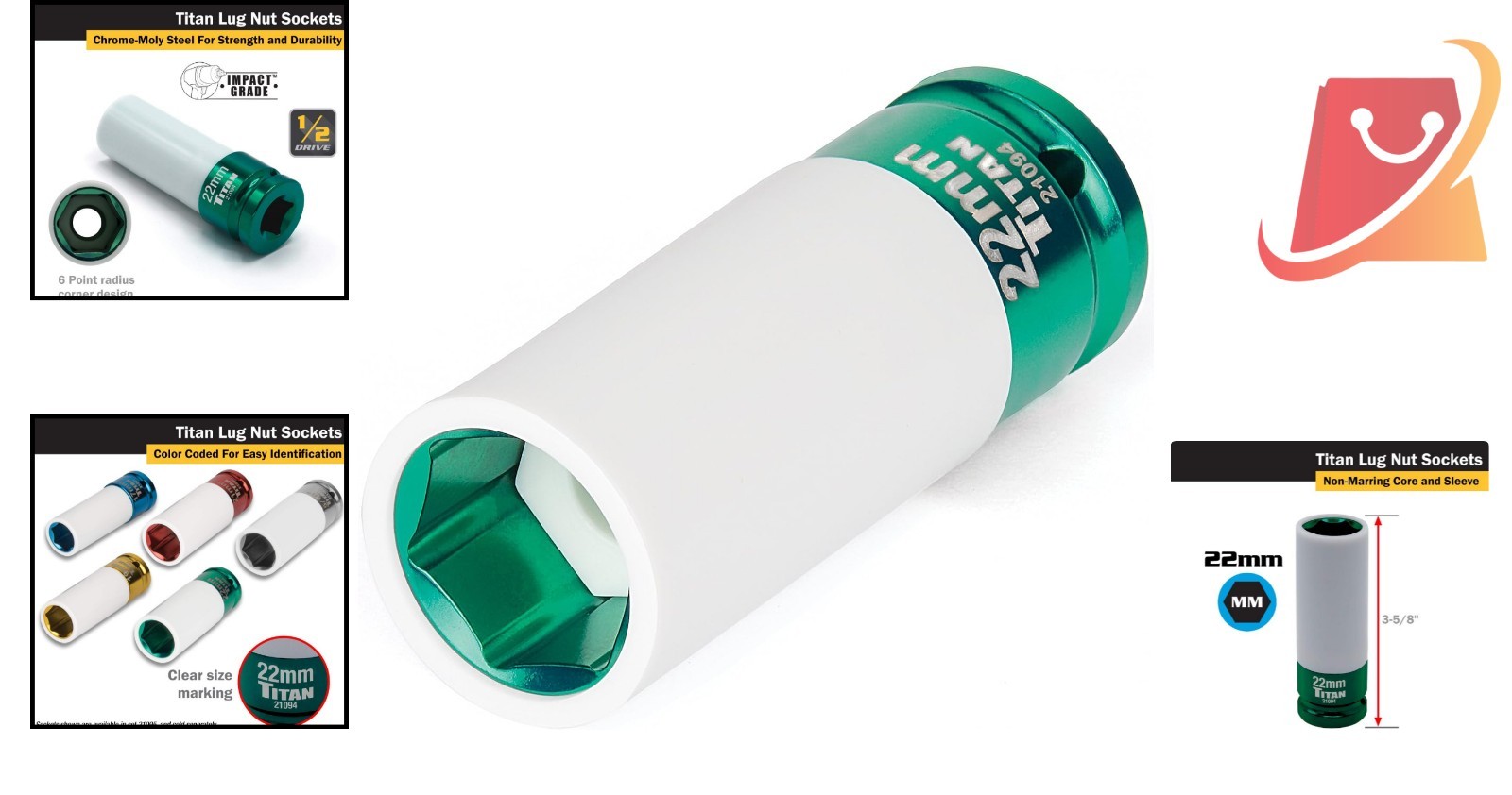 Impact Deep Lug Nut Socket 22mm Non-marring Chrome Molybdenum Steel