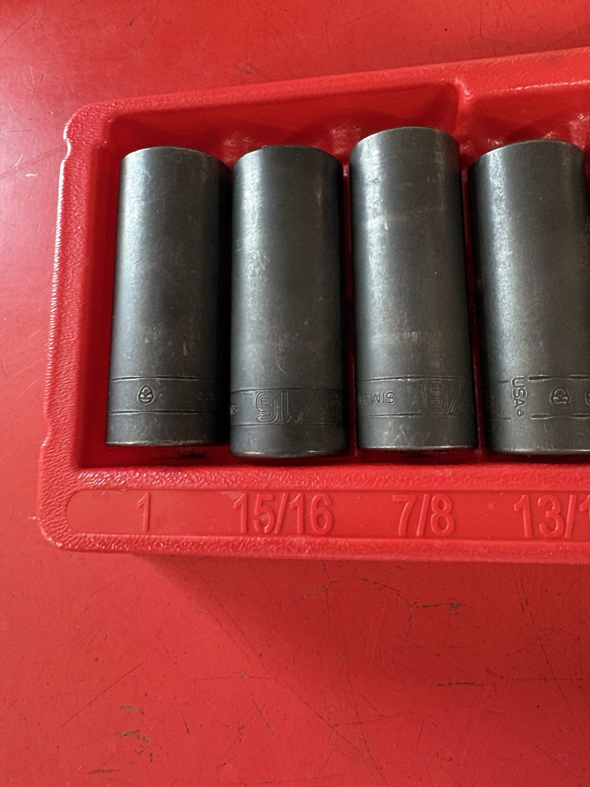 Snap-on 9 pc. 1/2″ drive 6 pt. SAE Flank Drive Deep Impact Socket Set 309SIMYA